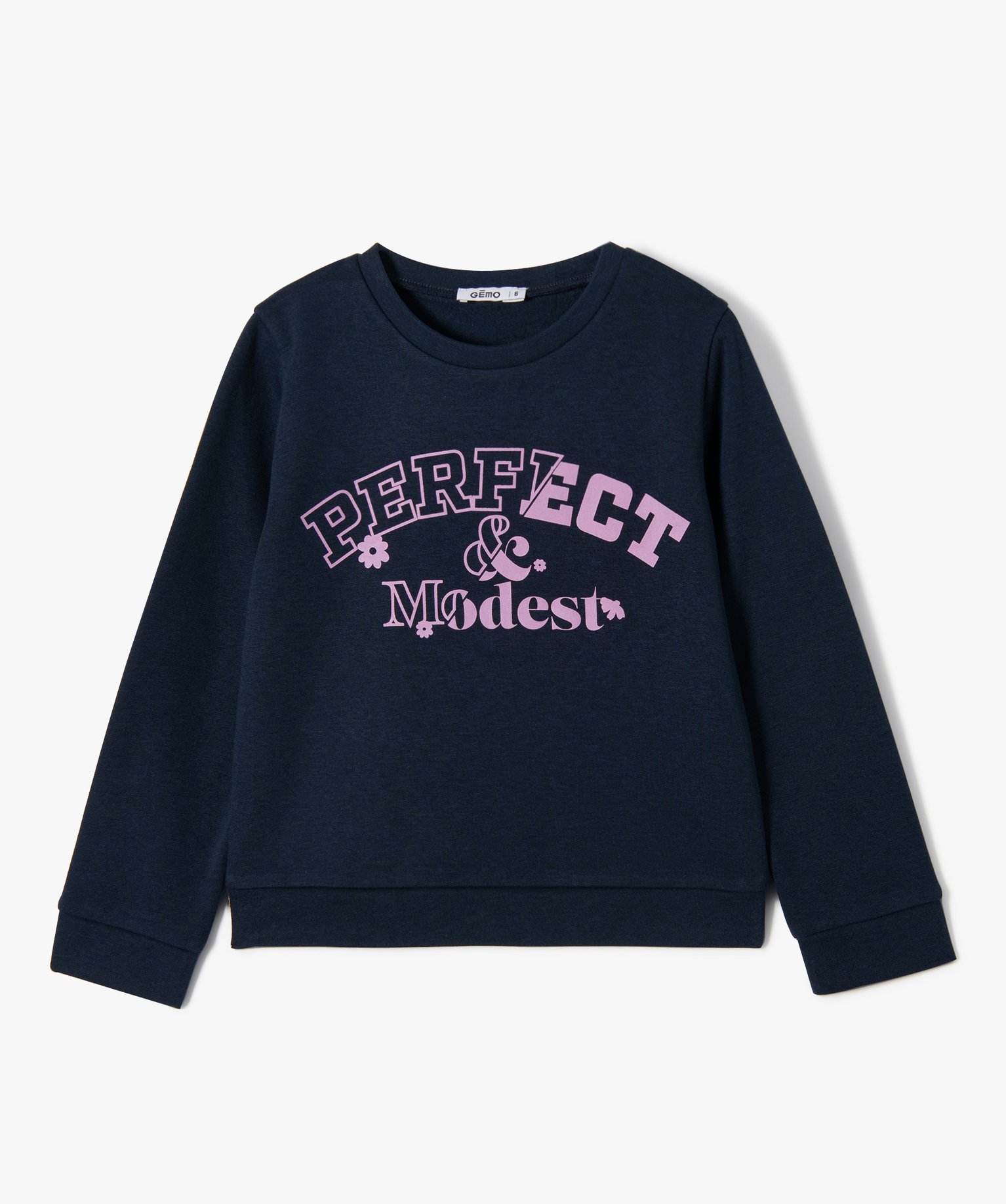 Sweat molletonné avec motif et message fille marine | GEMO