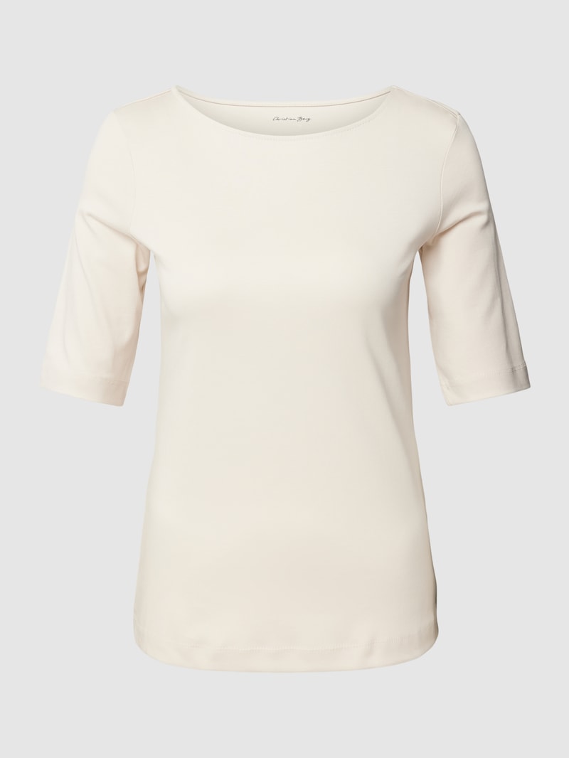 T-Shirt aus Baumwolle mit U-Boot-Ausschnitt in stein
