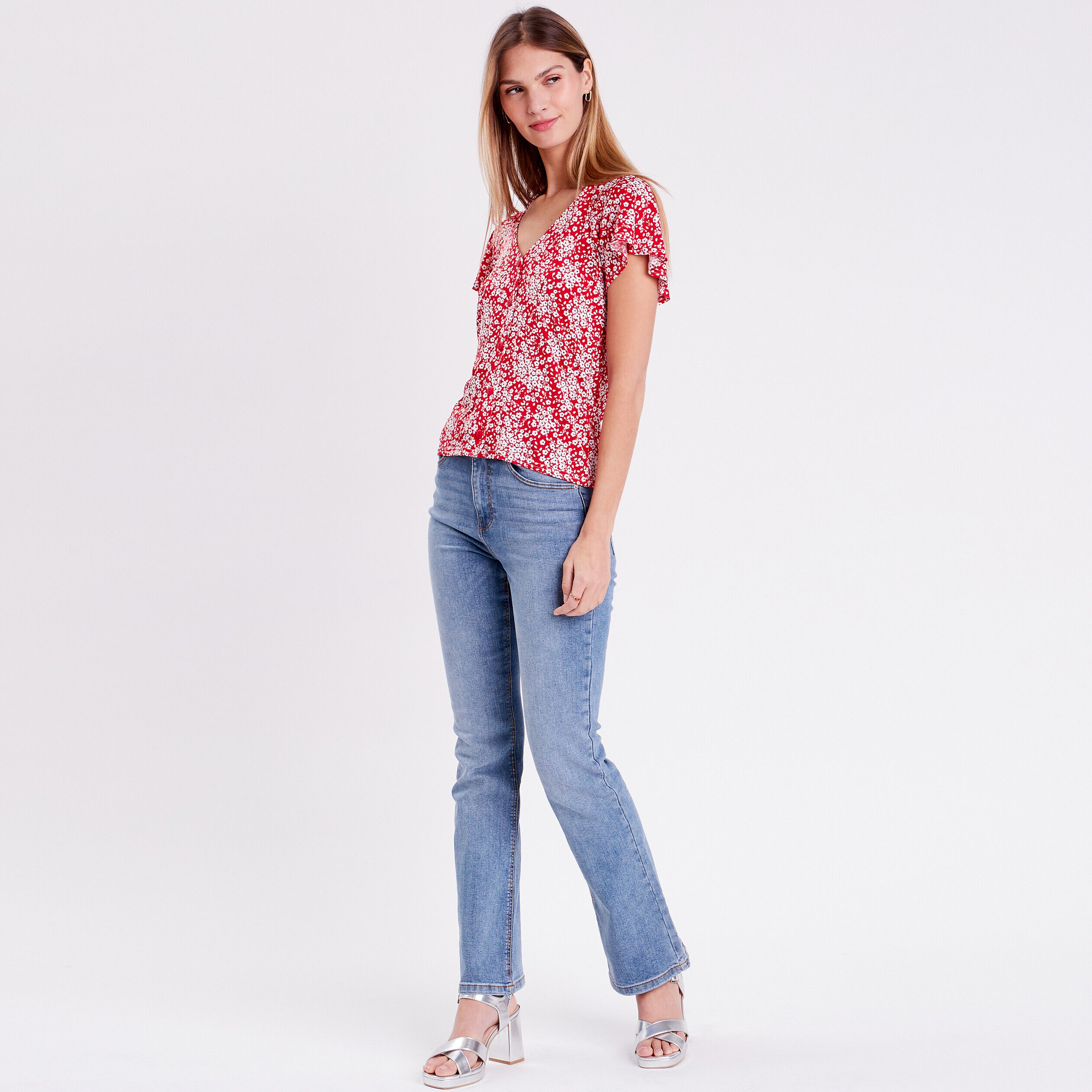 Blouse boutonnée rouge femme | Cache Cache