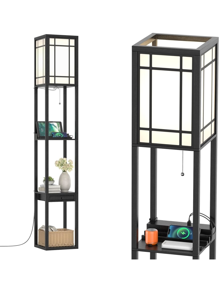 COSTWAY E27 Stehlampe mit Regal in Schwarz günstig kaufen 160 cm