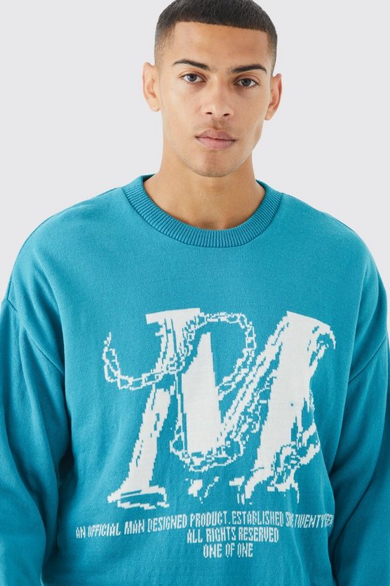 Kastiger Strickpullover mit Print