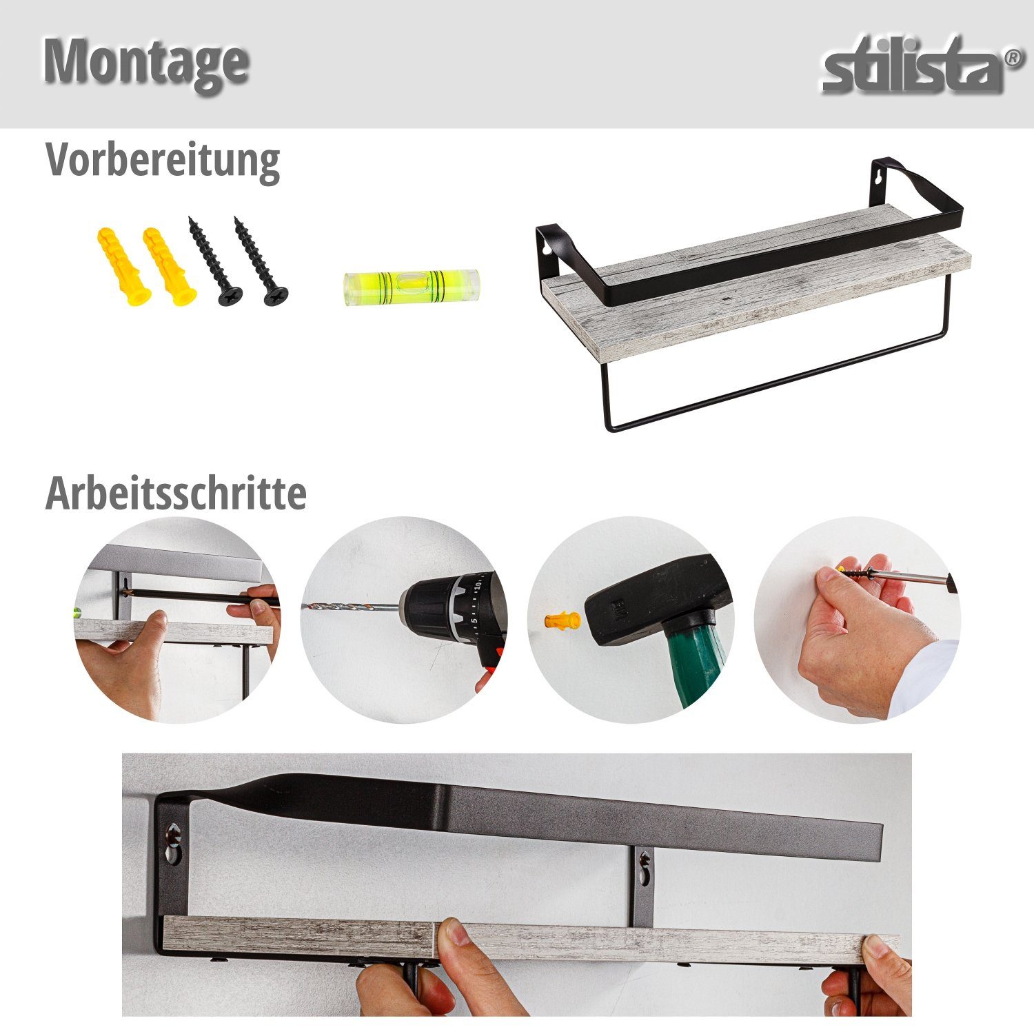 STILISTA Wandregal Küchenregal Wandboard Schweberegal Badregal, Set, Hängeregal, Volato Duo, 2er Set, mit Handtuchalter, Farbwahl