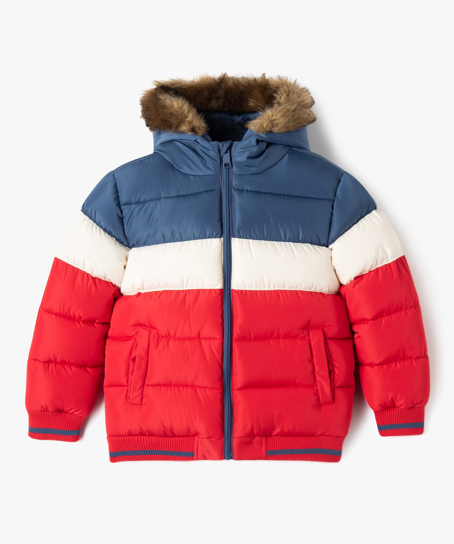 Blouson à capuche matelassé et doublé polaire Garçon rouge | GEMO