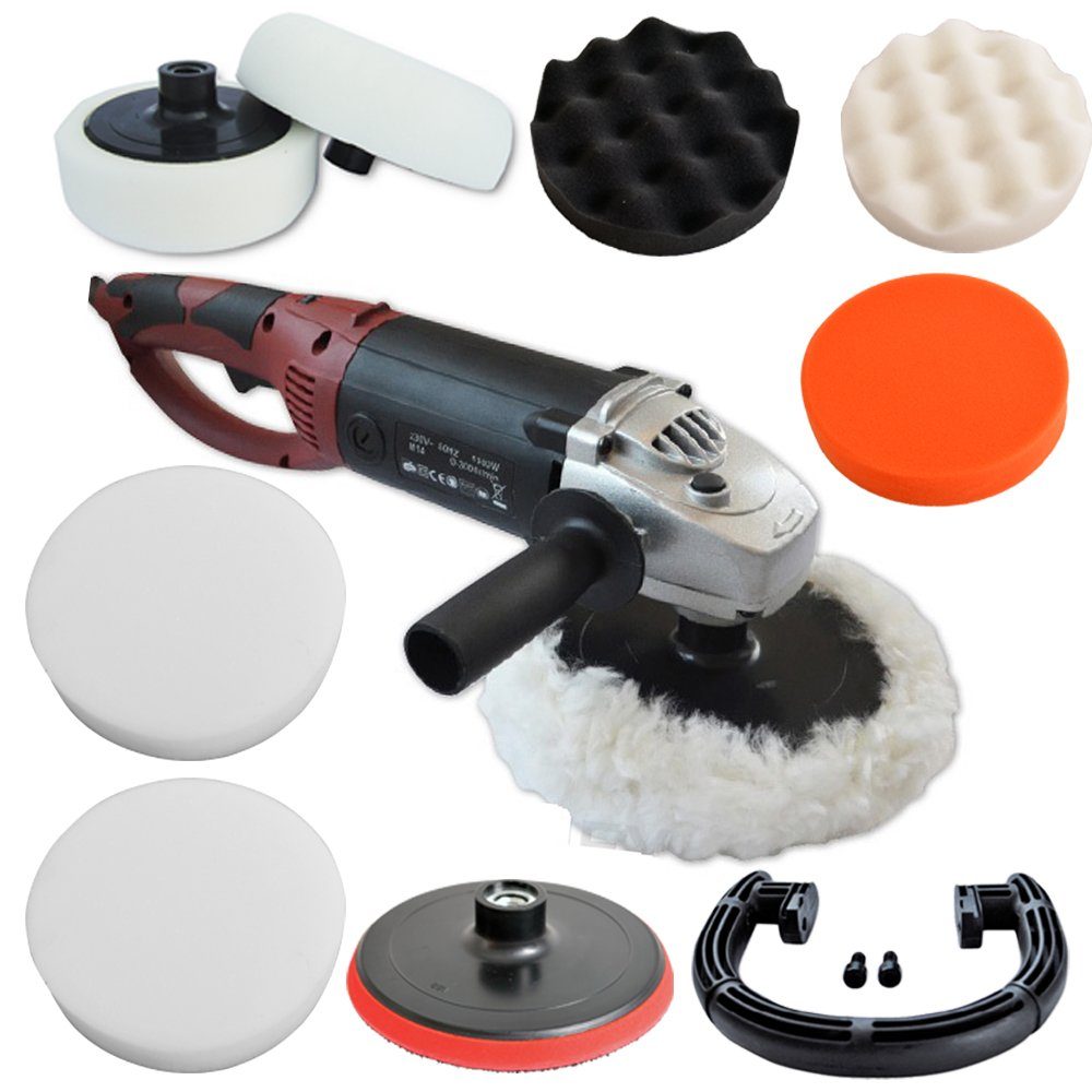 PROMAFIT Rotationspoliermaschine Poliermaschine 1500W (Set 1), 3000 max. U/min, (Set, 1), ohne Akku und Ladegerät, Poliermaschine für Rechts- und Linkshänder