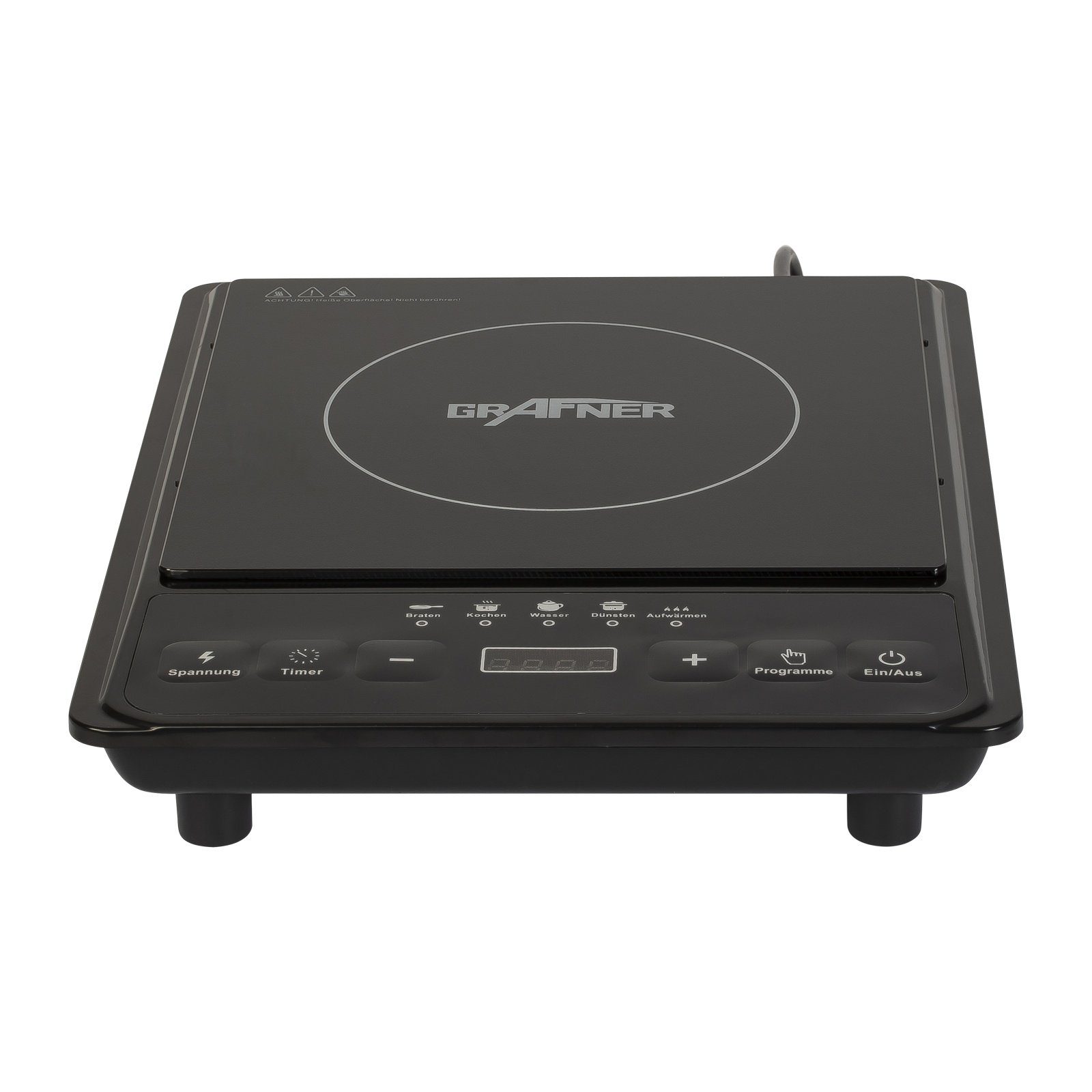 Grafner Einzel-Induktionskochplatte Camping Kochplatte einzel Induktion, 2000 Watt, schwarz mit Timer