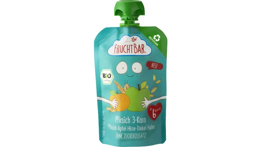 FruchtBar Bio-Fruchtpüree mit Getreide (3%), 100g, aus ökologischer Landwirtschaft, ohne Zuckerzusatz; ab 6 Monaten 100 g