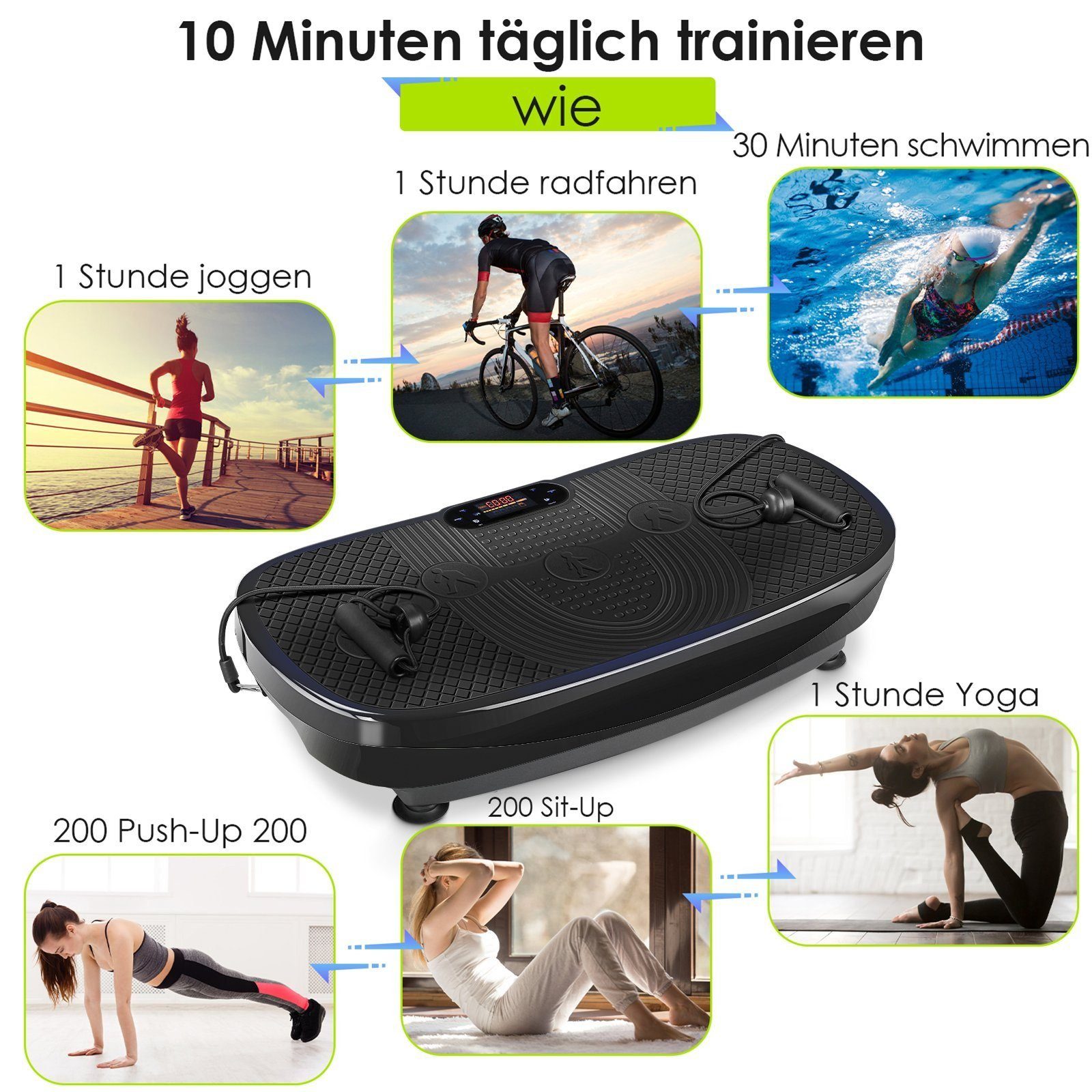 MVPower Vibrationsplatte, 1000,00 W, 120 Intensitätsstufen, (Ganzkörpertraining zu Hause, Fettverbrennung, Muskel Bauen)