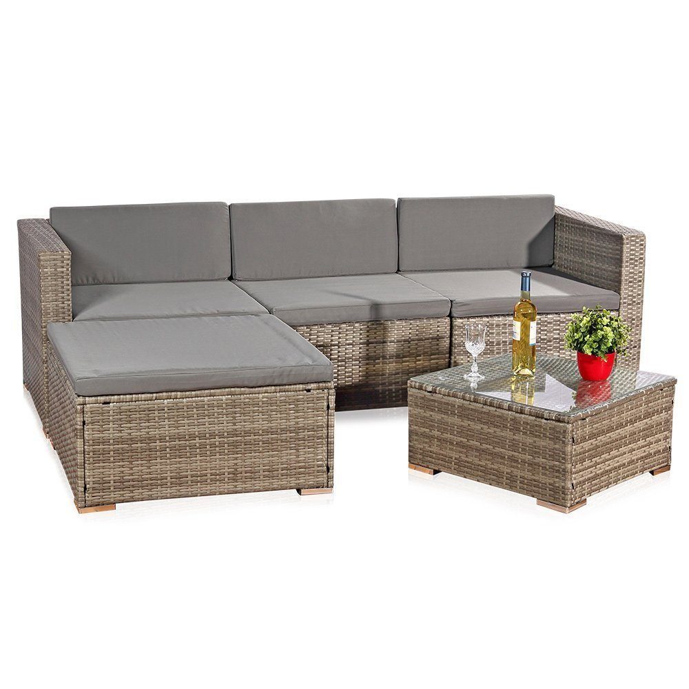 Melko Gartenlounge-Set Gartengarnitur Lounge Polyrattan 5tlg. Sitzgruppe Gartenset, (Set), Schraub-Ausgleich-Standfüße