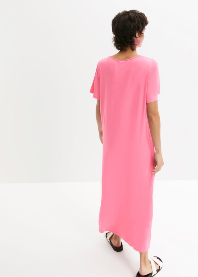 Bequem geschnittenes Shirt-Kleid mit Schlitz in Midi-Länge