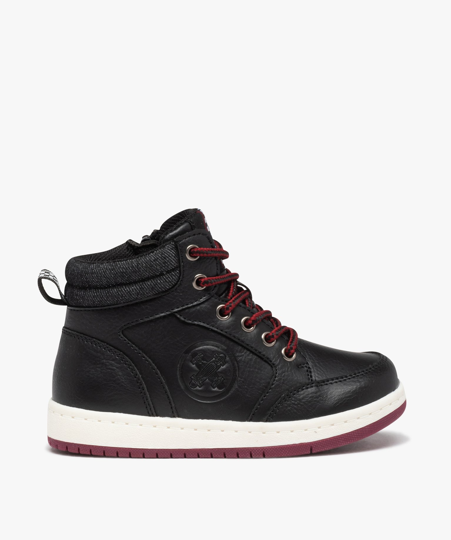 Baskets Garçon mid-cut unies à col en toile noir | GEMO