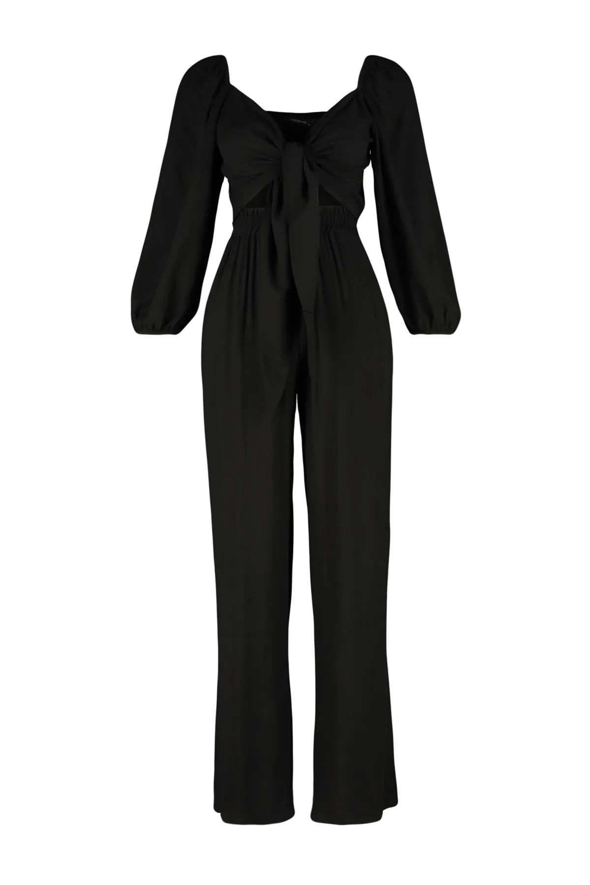Trendyol Collection  Schwarzer gewebter Blusen-Hosenanzug mit Bindeband TBESS23AU00072