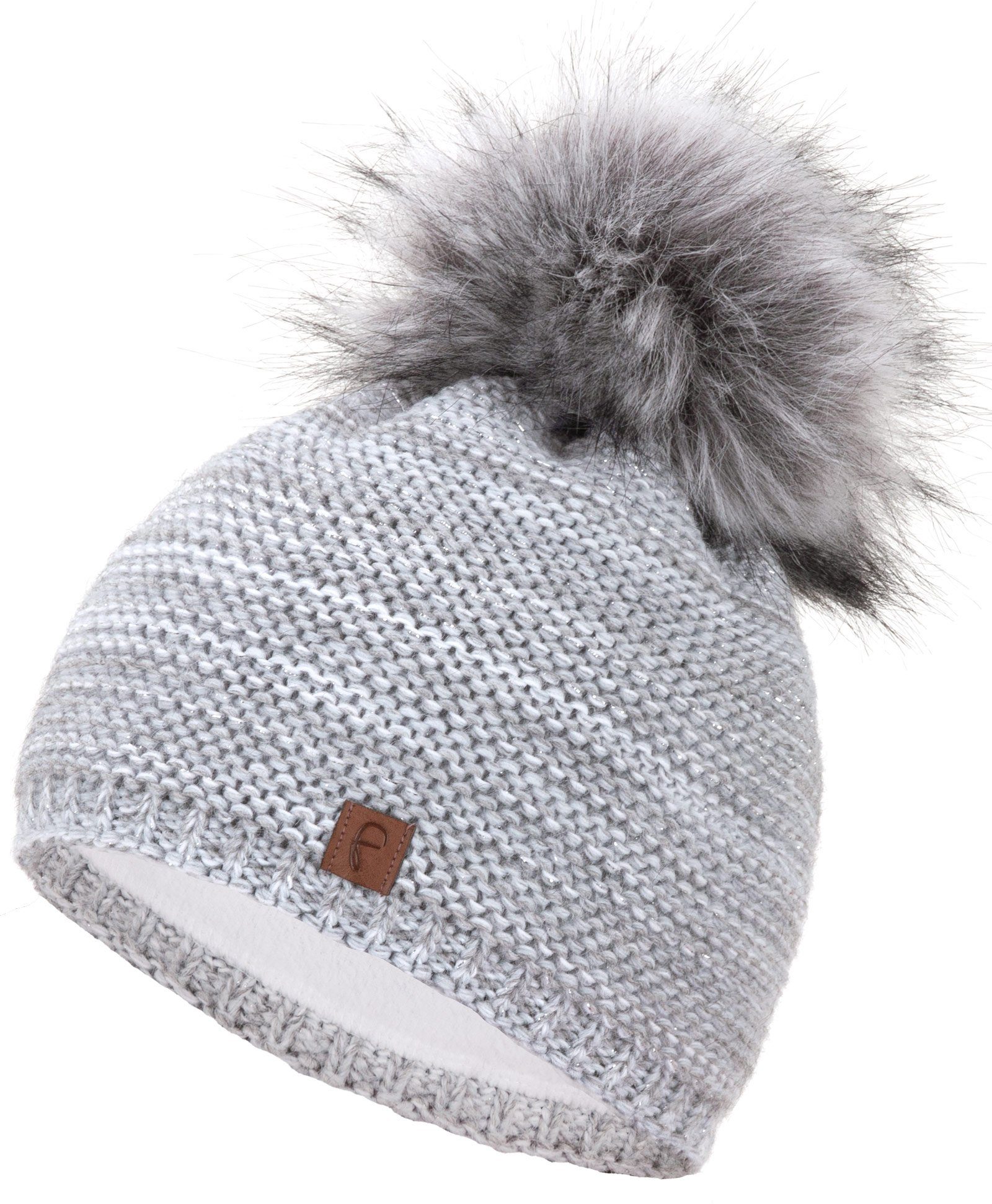 Faera Bommelmütze Wintermütze Damen Mütze Beanie Haube gefüttert Strickmütze Bommelmütze