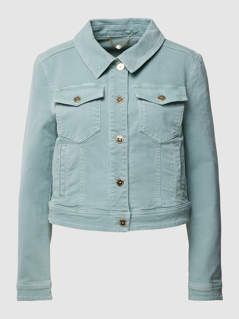 Cropped Jeansjacke mit Knopfleiste in petrol