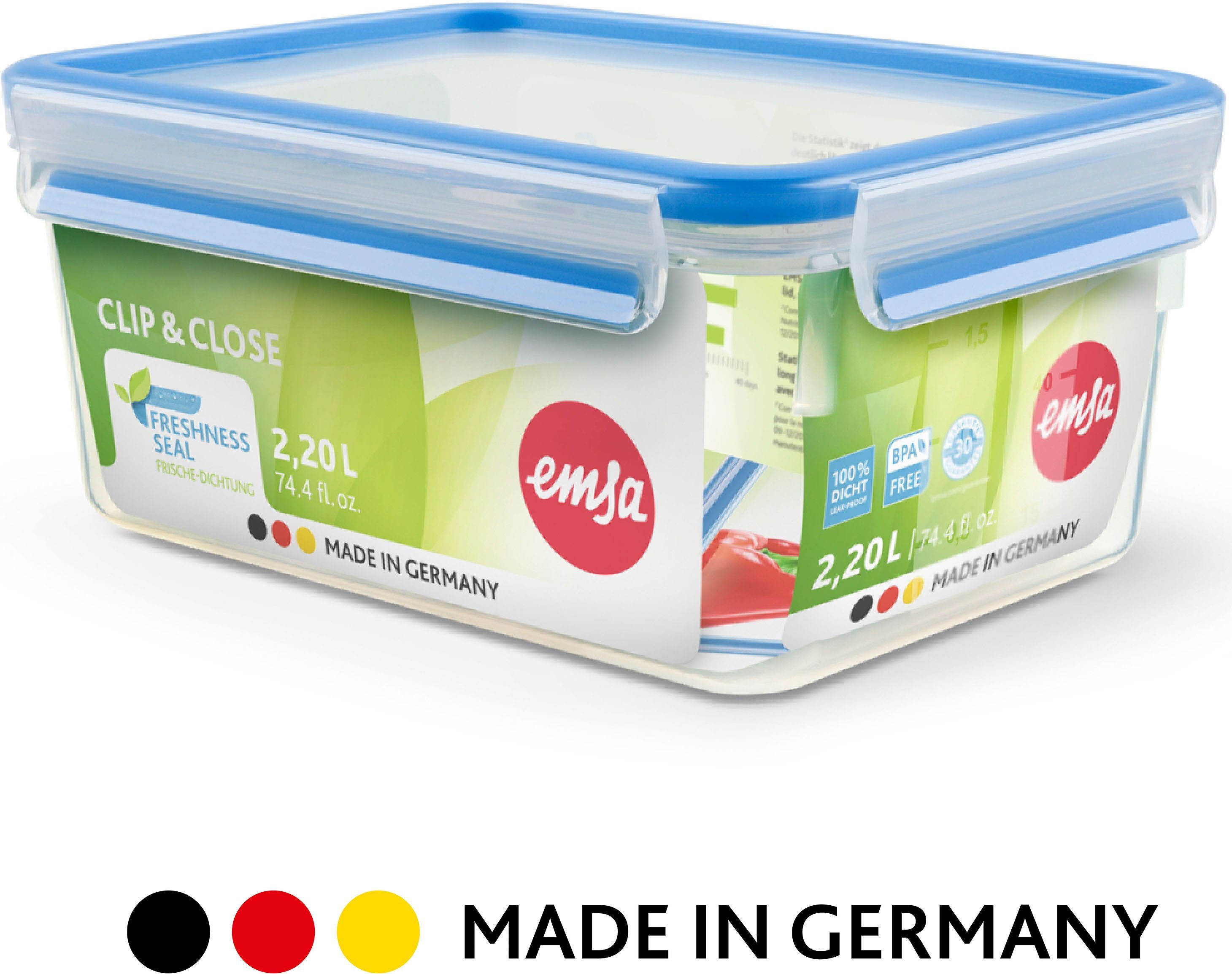 Emsa Frischhaltedose Clip & Close, Kunststoff, (Set, 10-tlg., 5 Vorratsdosen mit jeweils einem Deckel), Set:10-tlg, 5x0,8L, 5x Deckel, Kunststoff, hygienisch, Frischedichtung