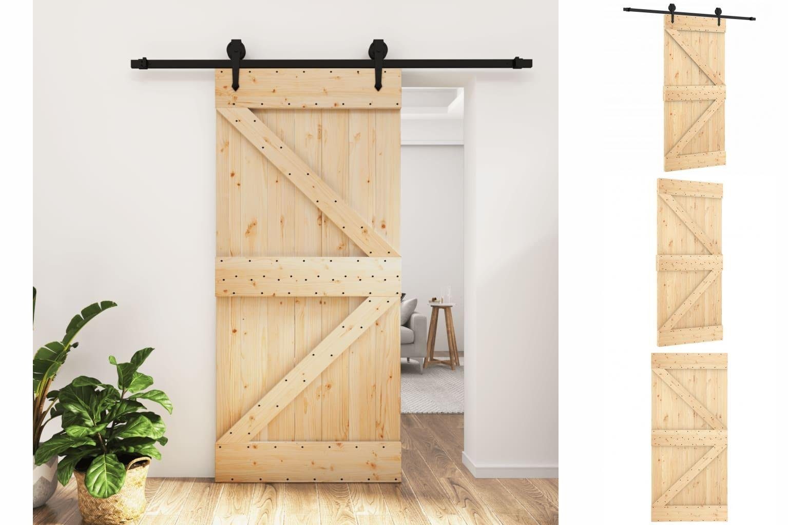 vidaXL Zimmertür Schiebetür mit Beschlag 95x210 cm Massivholz Kiefer Zimmertür Innentür