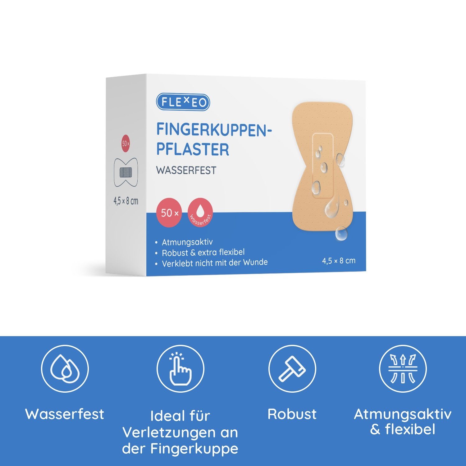 FLEXEO Wundpflaster Fingerkuppenpflaster (50 St), wasserfest beige, 4,5x8cm