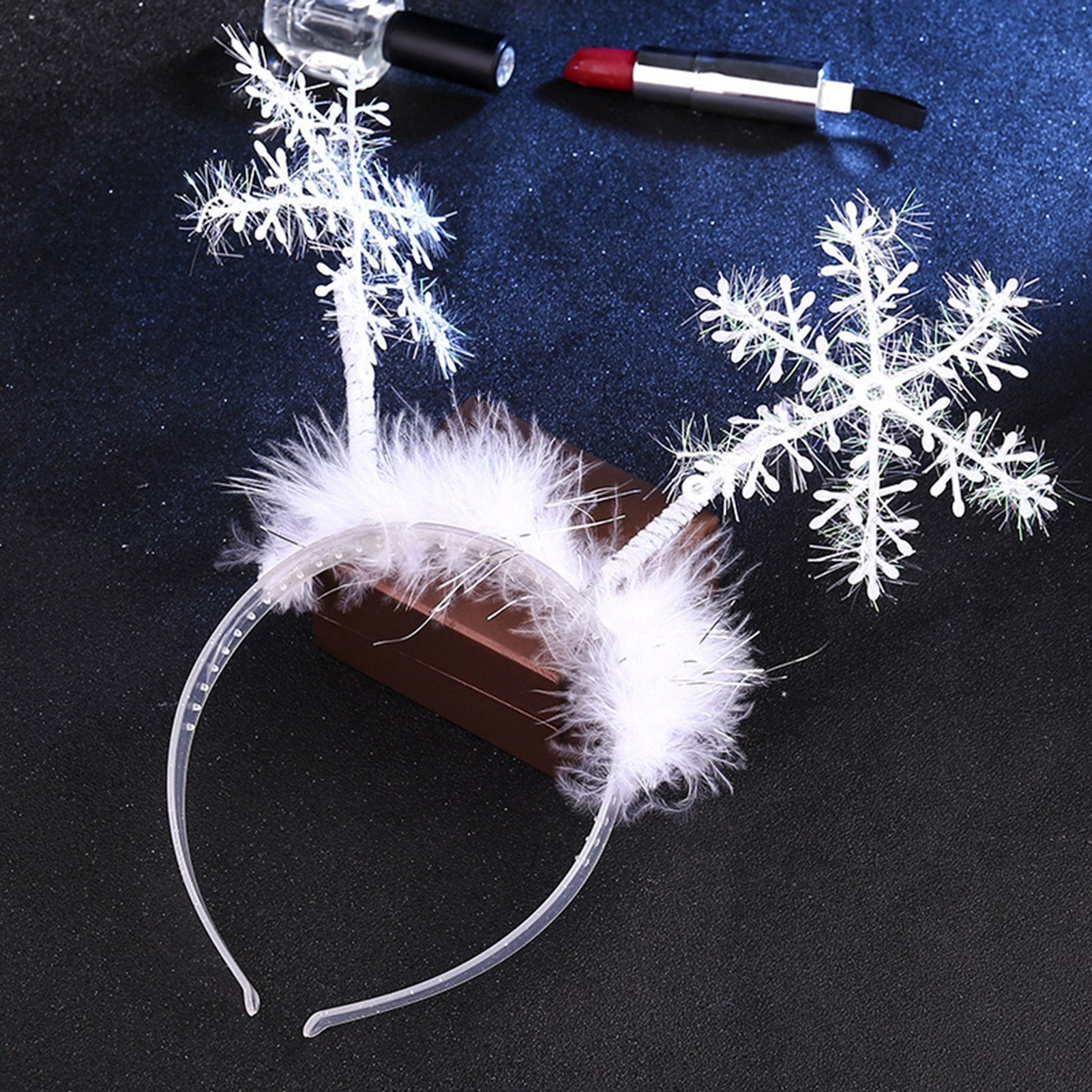 Rutaqian Haarband Weihnachten Kopfbedeckung Schneeflocke Haarband, Niedliche Party-Requisiten Schneeflocken-Mädchen-Weihnachtskopfschmuck, Plüsch-Weihnachtsstirnband