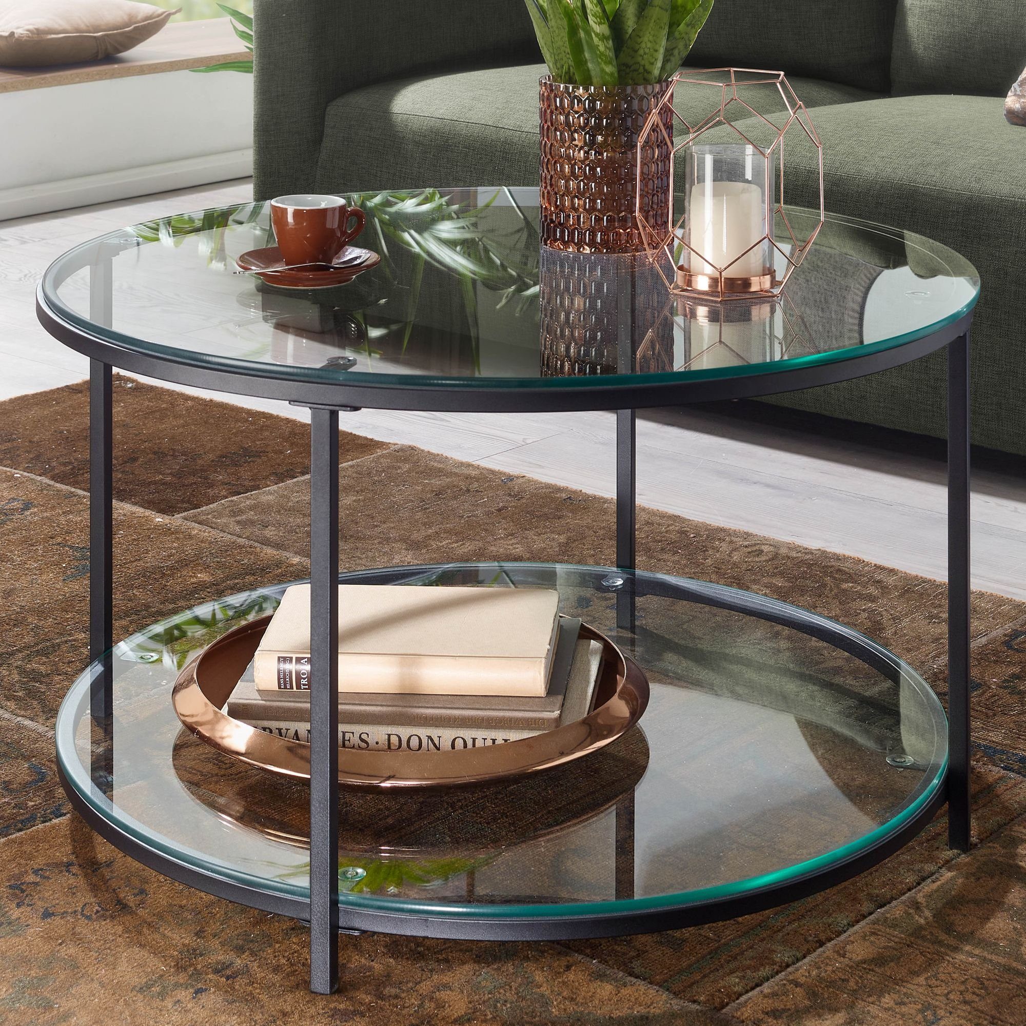 FINEBUY Couchtisch FB78983 (80x80x45 cm Glas Sofatisch Rund Transparent), Wohnzimmertisch Kaffeetisch mit Metall-Gestell