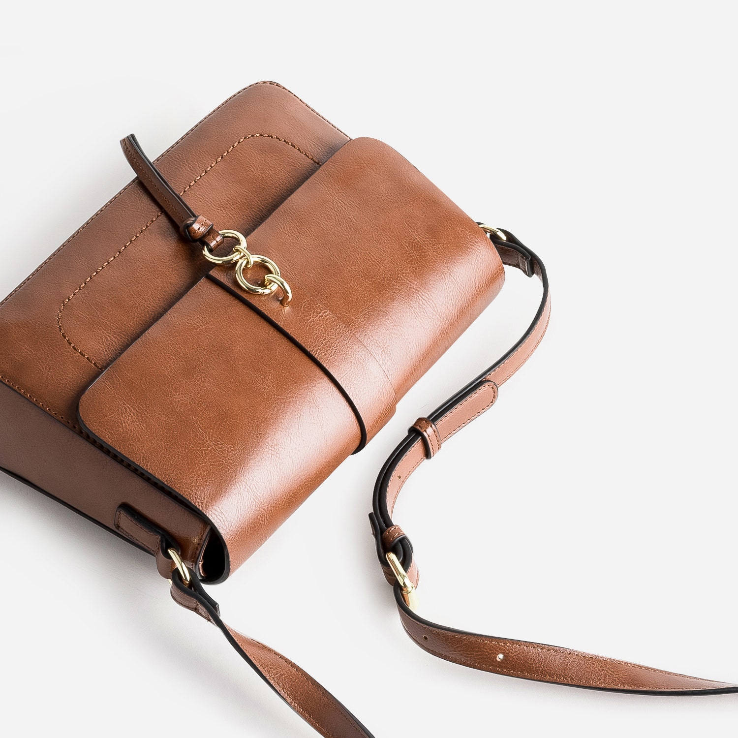 Sac bandoulière cognac avec double anneaux