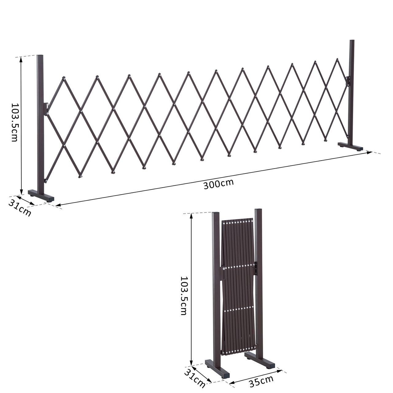 Outsunny Scherengitter Absperrgitter ausziehbar 35-300cm Garten Alu Braun
