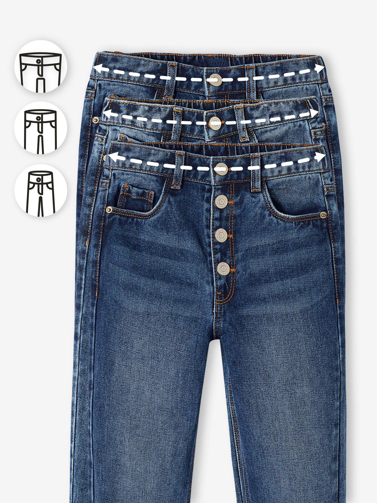 Vertbaudet Mädchen Mom-Fit-Jeans, WATERLESS Hüftweite COMFORT - jeansblau