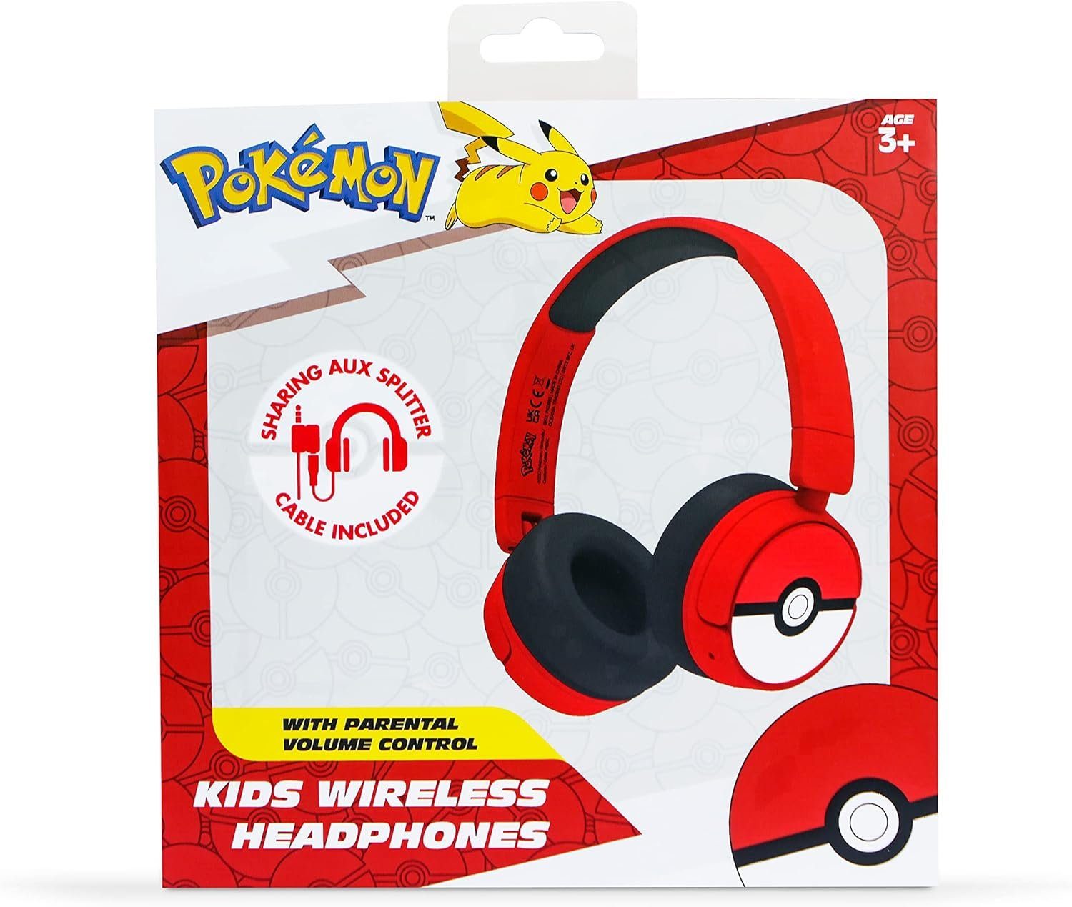 OTL Pokémon Poké Ball Kinder-Kopfhörer, kabellos, Rot Kinder-Kopfhörer (Bluetooth, Zusätzliches 3,5-mm-Audio-Sharing-Kabel im Lieferumfang enthalten)