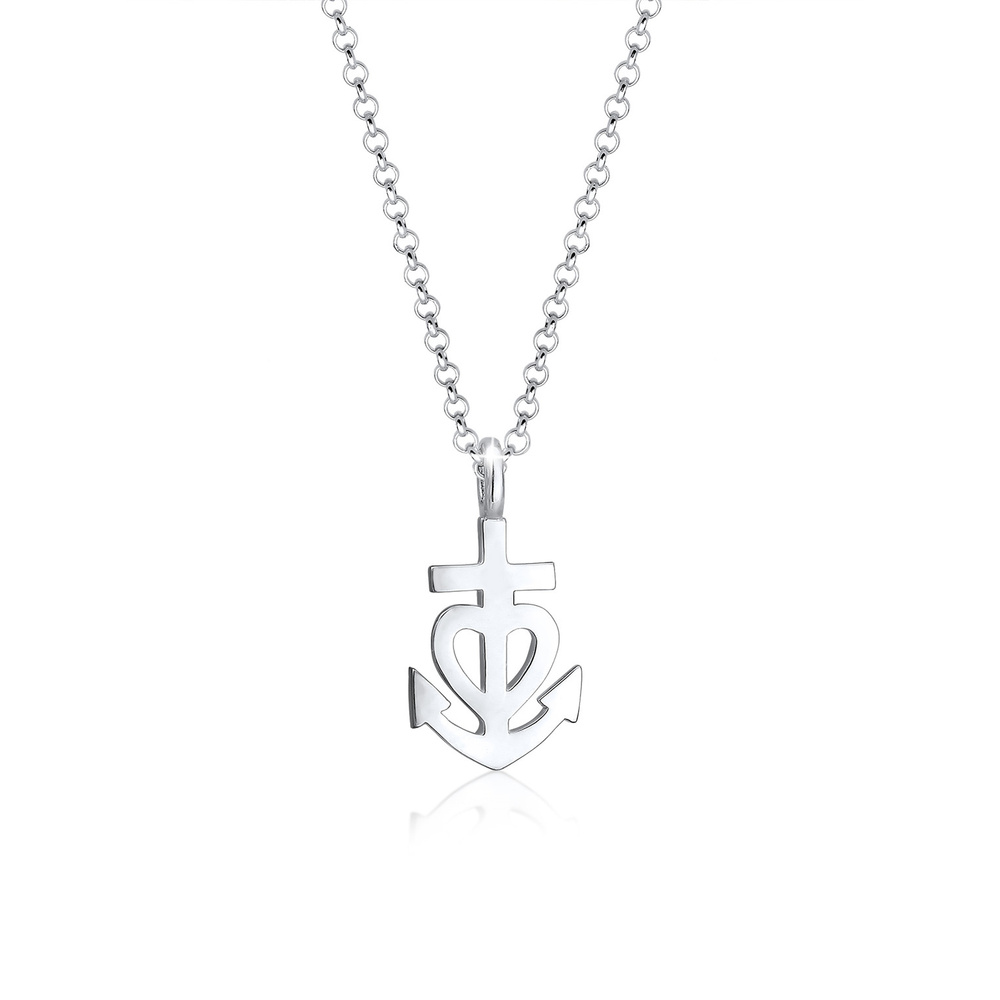 Elli Elli Collier Femme Pendentif Ancre Coeur Filigrane en Argent Sterling 925 Bijoux