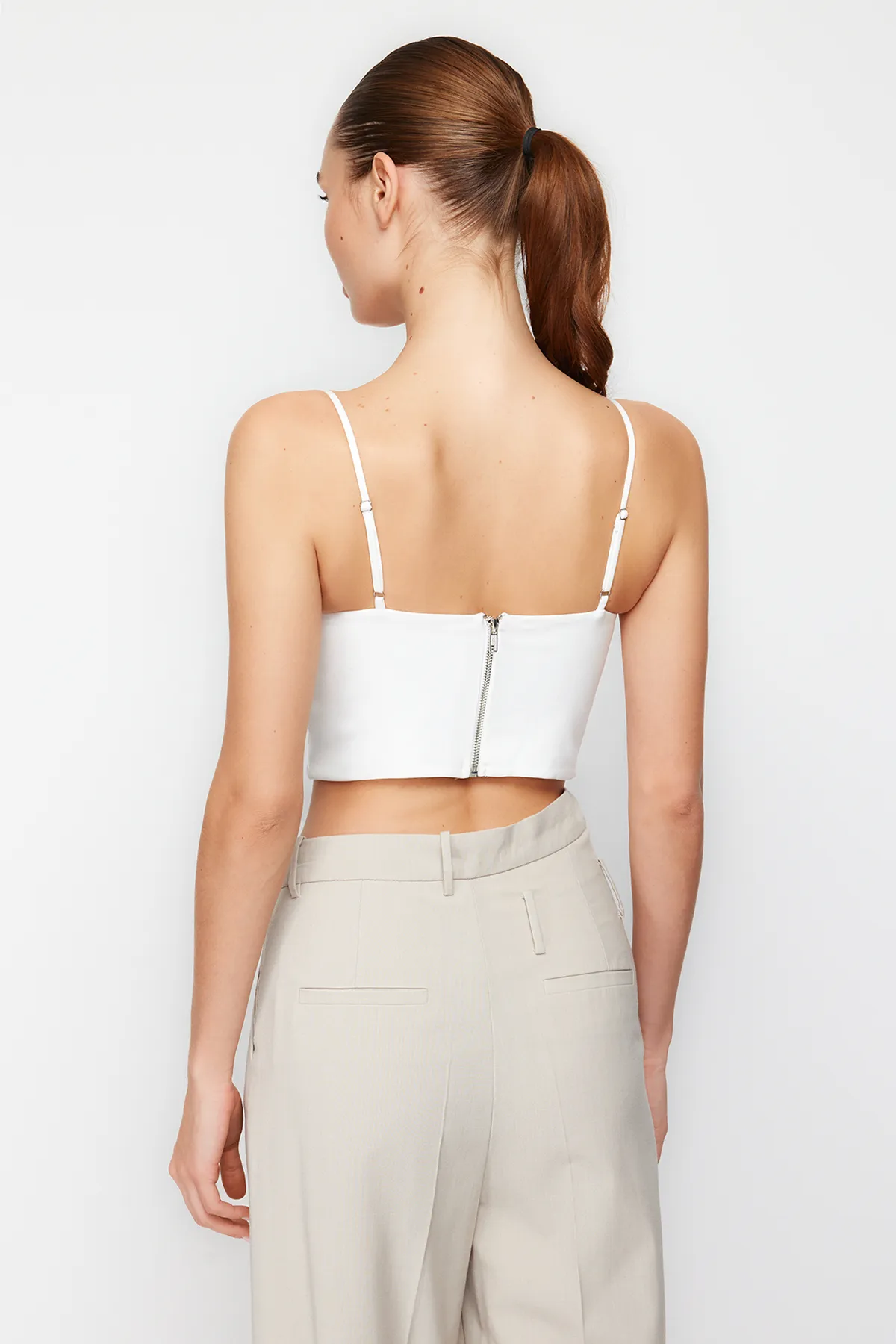 Trendyol Collection  Birdal White Crop Woven Bustier TPRSS24BS00006