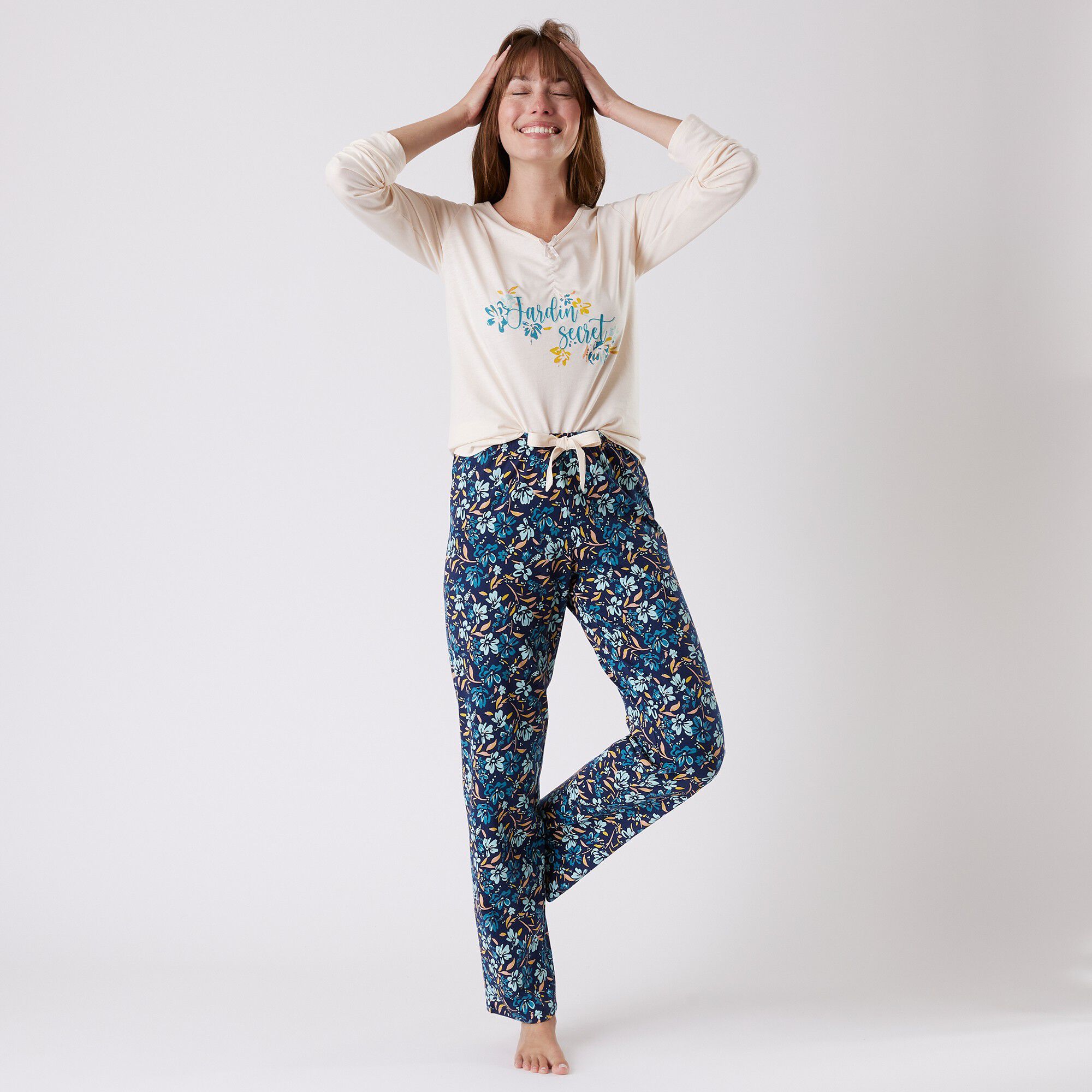Pantalon pyjama coton imprimé floral