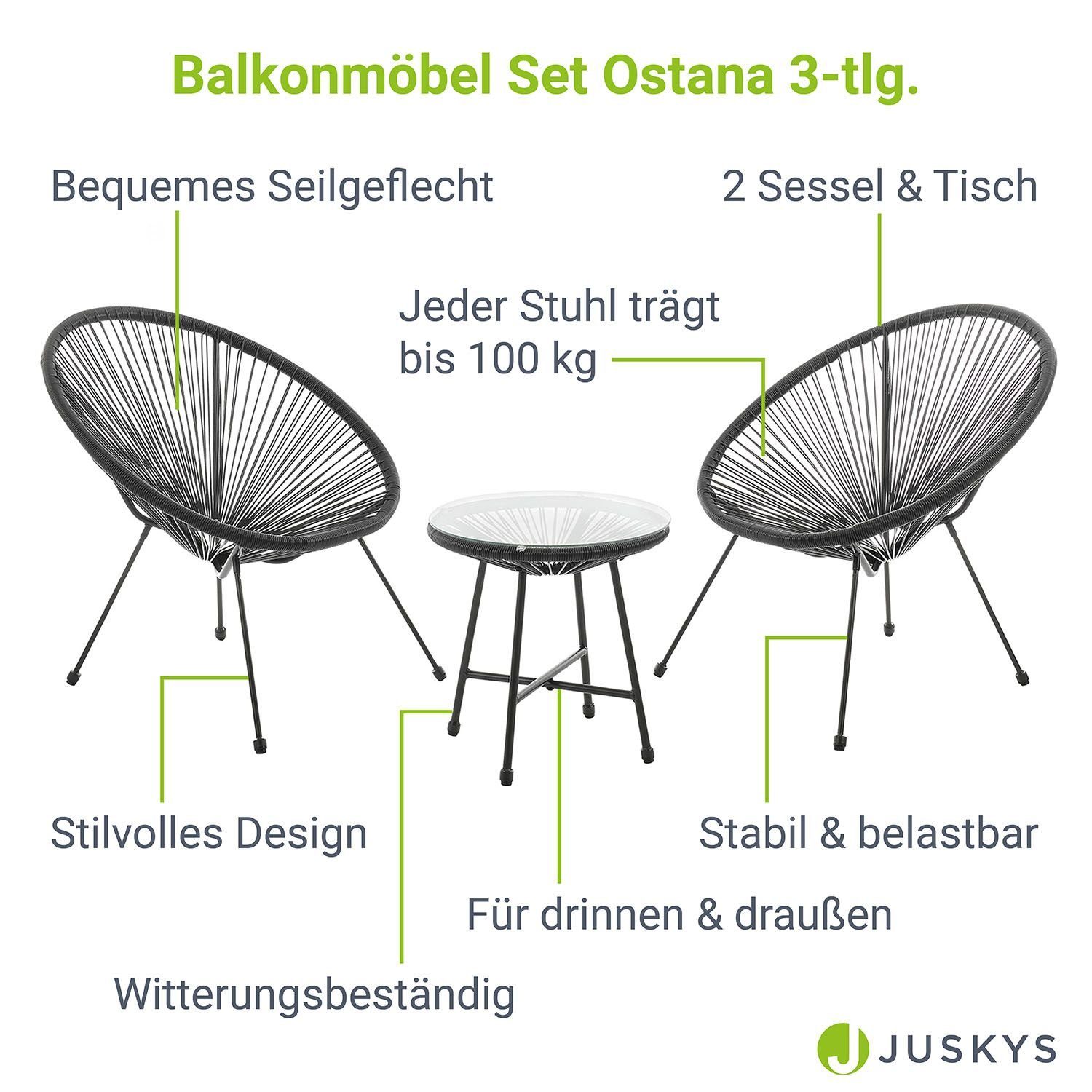 Juskys Balkonset Ostana, (3-tlg), 2 Sessel plus Tisch, witterungsbeständig, stabil