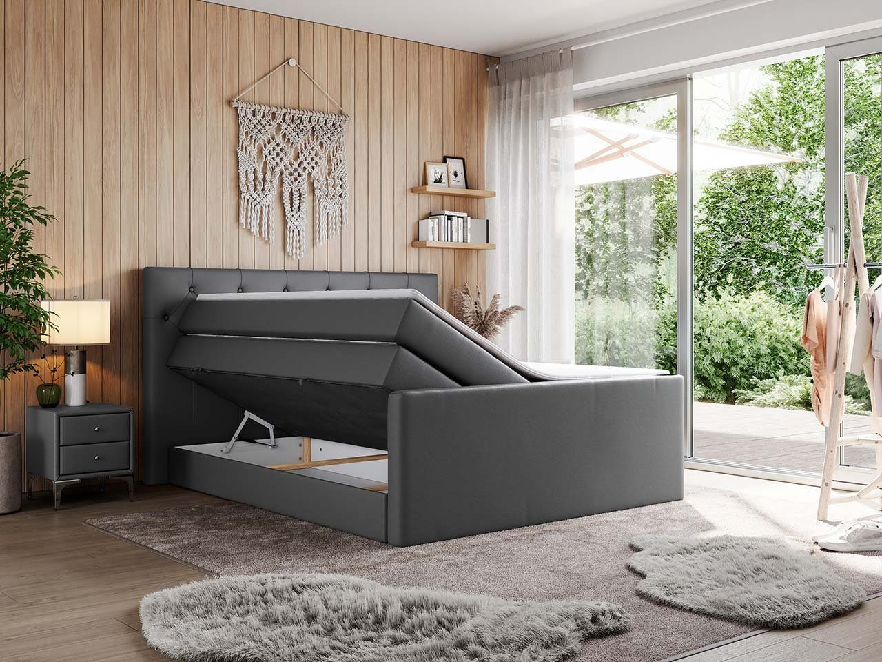 MKS MÖBEL Boxspringbett KING VELEN, Doppelbett mit Multipocket-Matratze, Polsterbett mit Kopfstütze