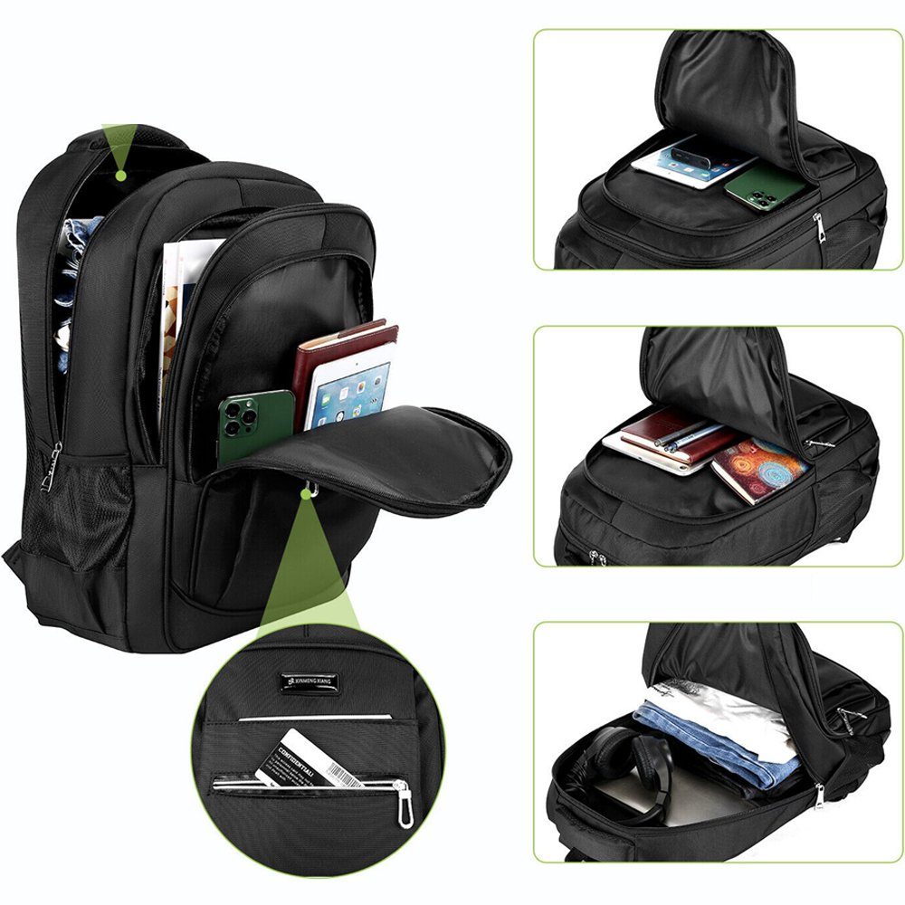 AKKEE Laptoprucksack Laptop Rucksack Rucksäcke Schulrucksack Wasserbeständig Laptoptasche (1Stk, 40L, Schulrucksack, mit Reißverschluss), für Business/Schule/Reisen/Frauen/Männer-Schwarz