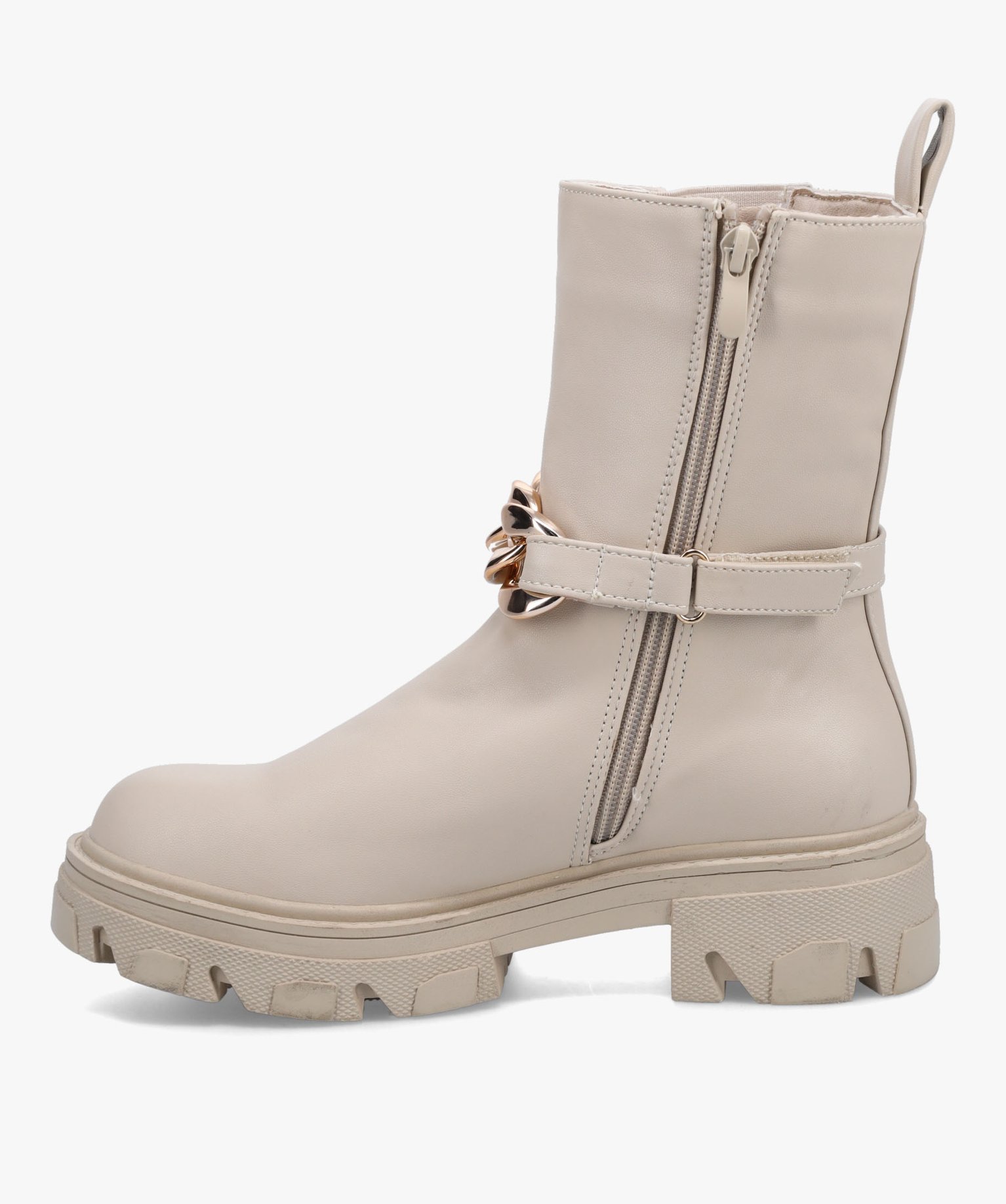 Boots femme à semelle crantée et chaine décorative – Cl... ecru | GEMO