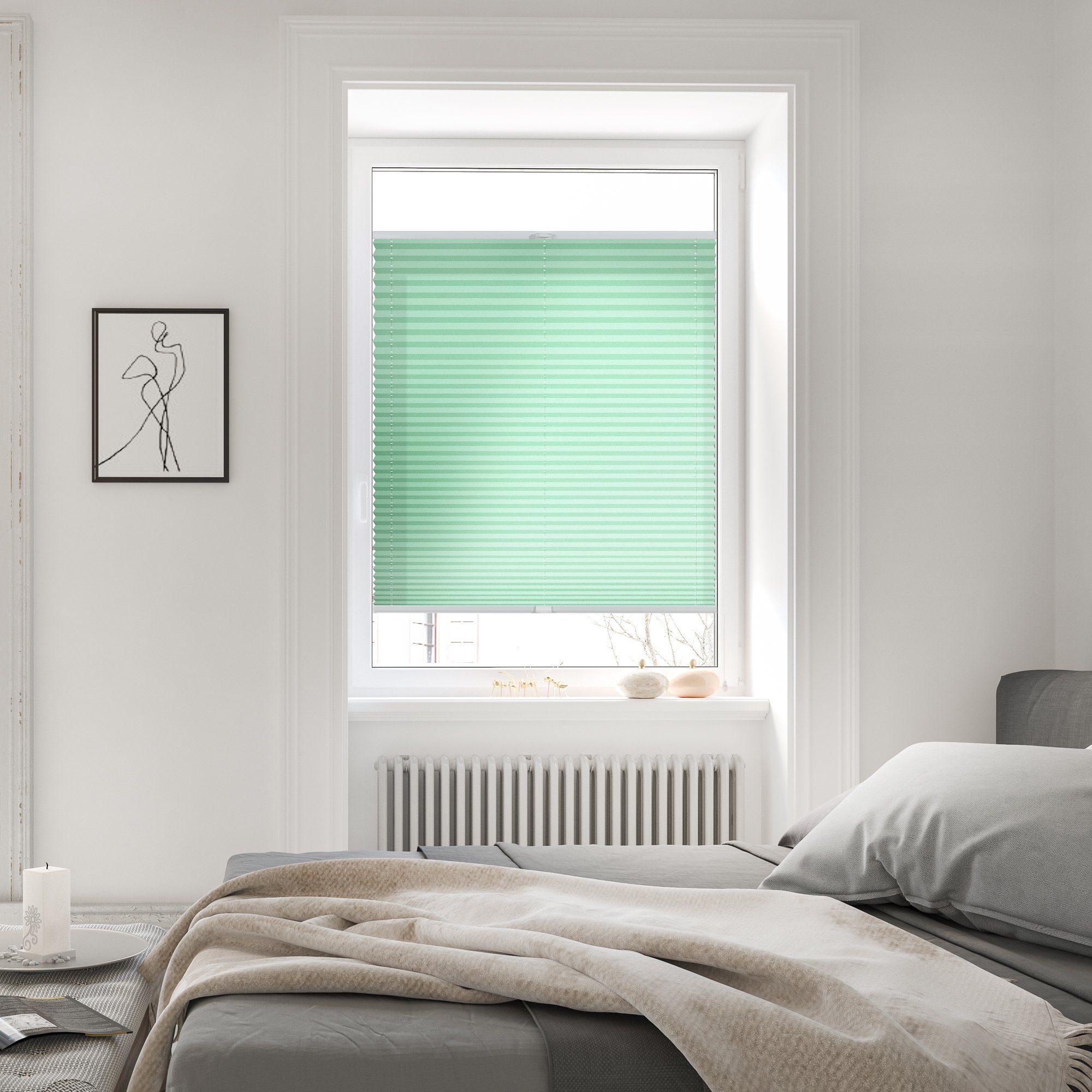 Plissee nach Maß Klemmfix, ohne Bohren, verspannt, blickdicht, Hitzeschutz - Hellgrün, LICHTBLICK ORIGINAL, blickdicht, inkl. Klemmträger, Klemmbar, klemmen