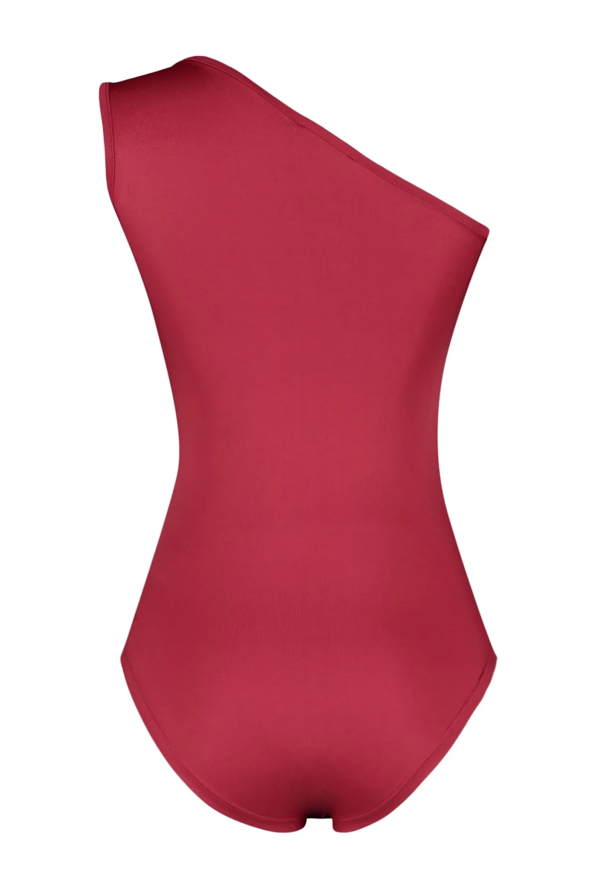 Trendyol Collection  Cherry Rotten Asymmetrischer Kragen Cut Out Detail Stretch-Strickbody mit Druckknöpfen TWOSS23BD00014