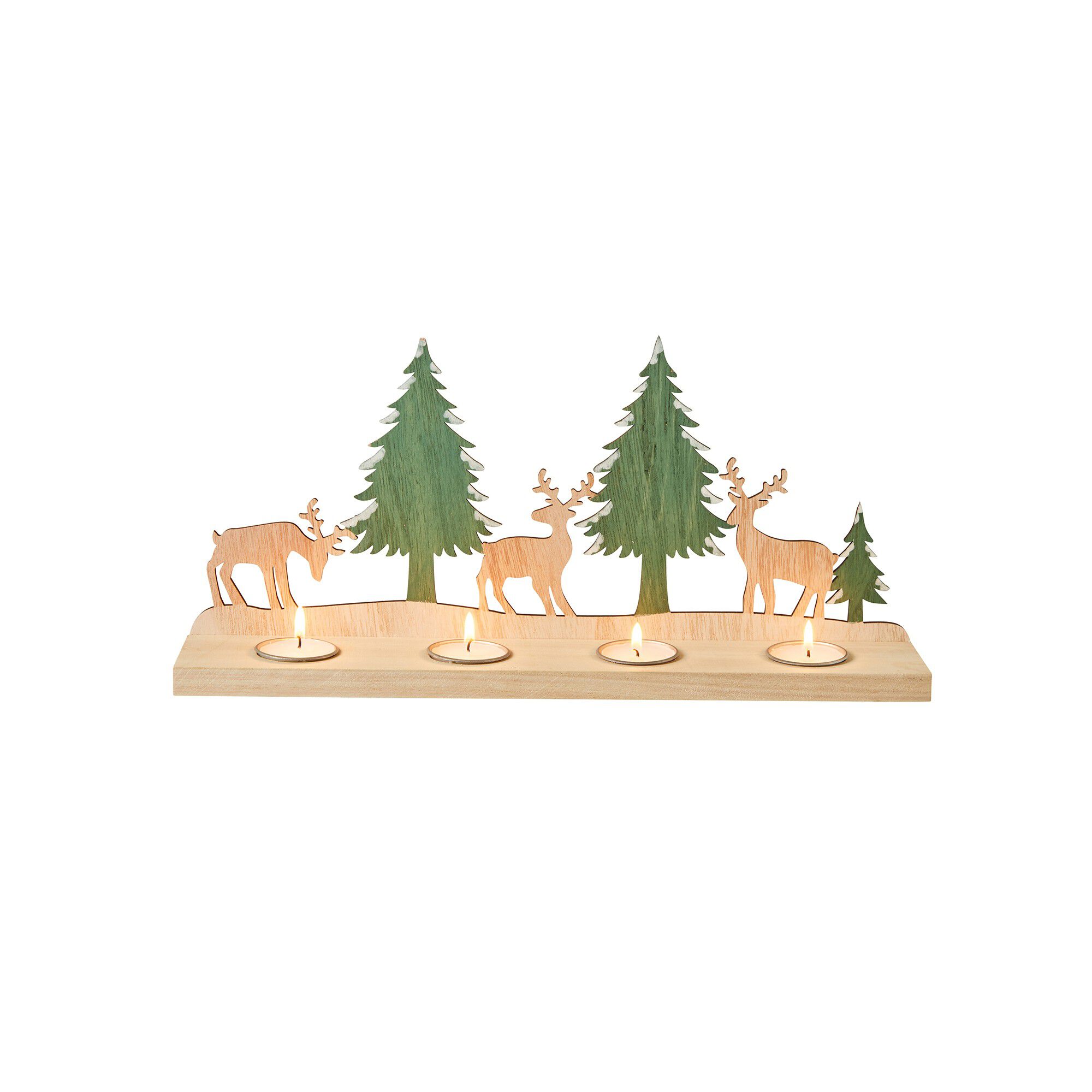 Photophore en bois rennes et sapins