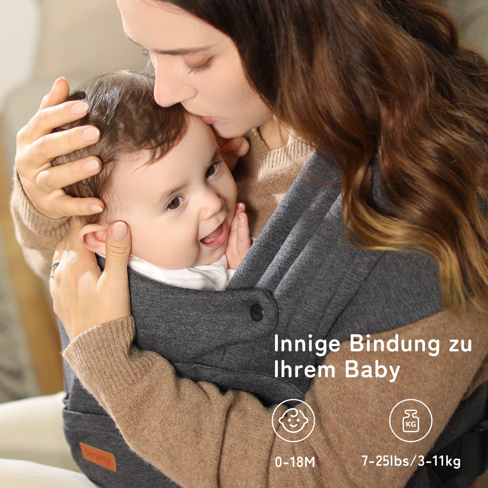 besrey Babytrage babytrage Wrap Bauchtrage für Babys & Kleinkinder bis zu 11kg, Winter Komfort Träger