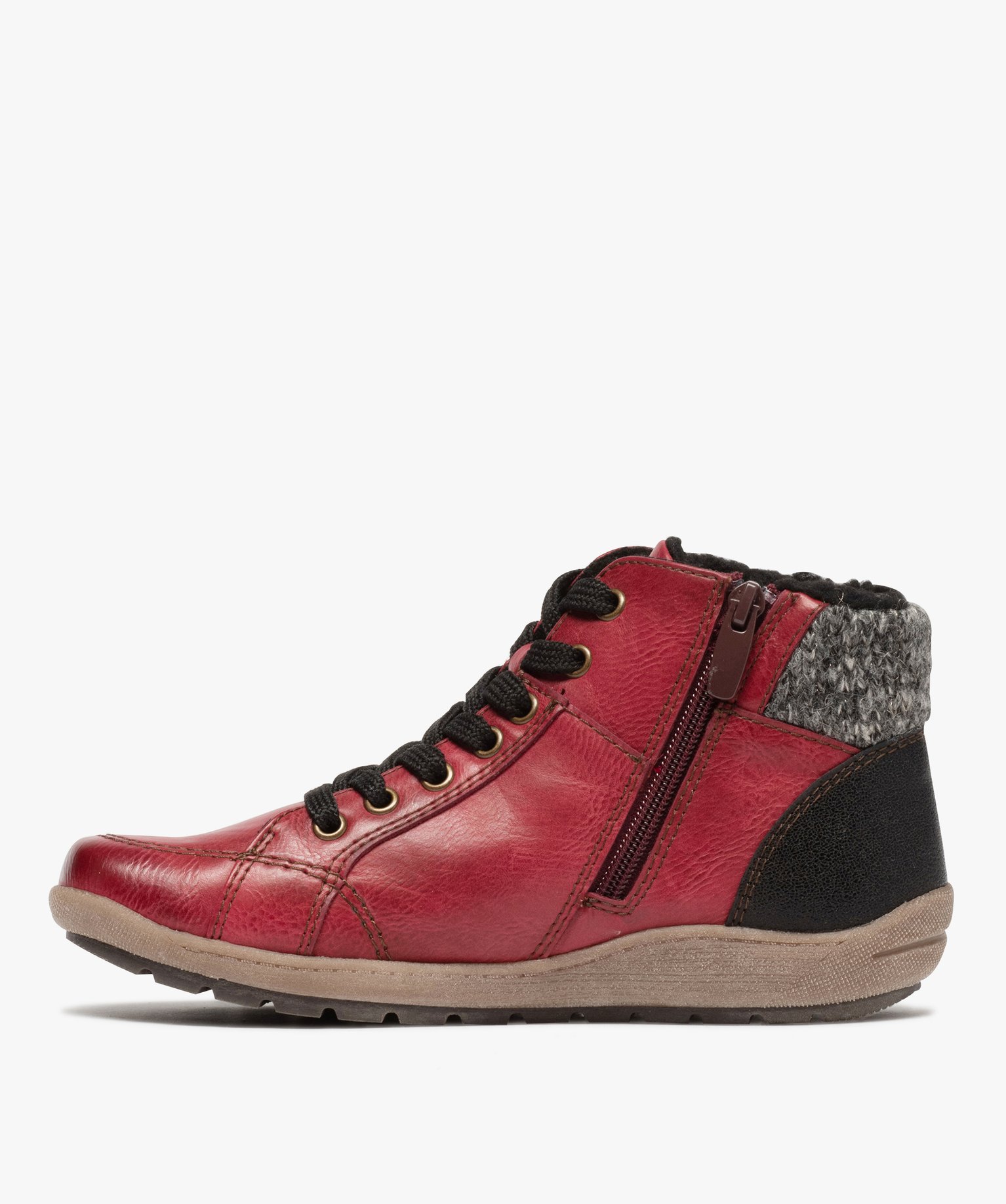 Boots femme confort avec col en maille – Softrelax rouge fonce | GEMO