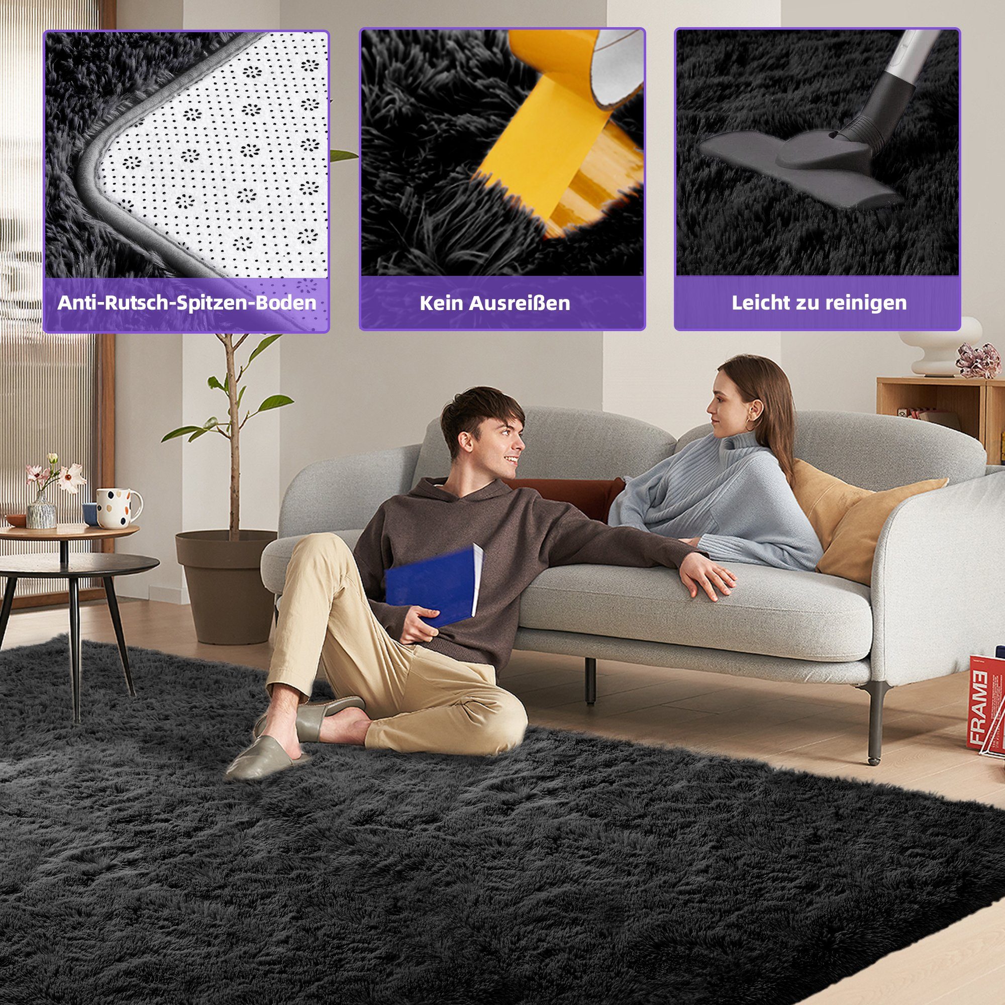 Fellteppich weiche flauschige Teppich, Shaggy, einfarbig, Wohnzimmer, Schlafzimmer, NEFOSO, rechteckig, Höhe: 43 mm, modern home Dekoration Teppich, besonders weich, Kinderzimmer, 304x243cm
