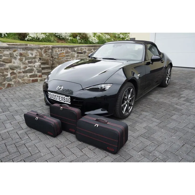 Roadsterbag Mazda MX-5 ND + RF (EU) - 3tlg. Kofferset Kofferraum - Naht Rot\/Futter Grau