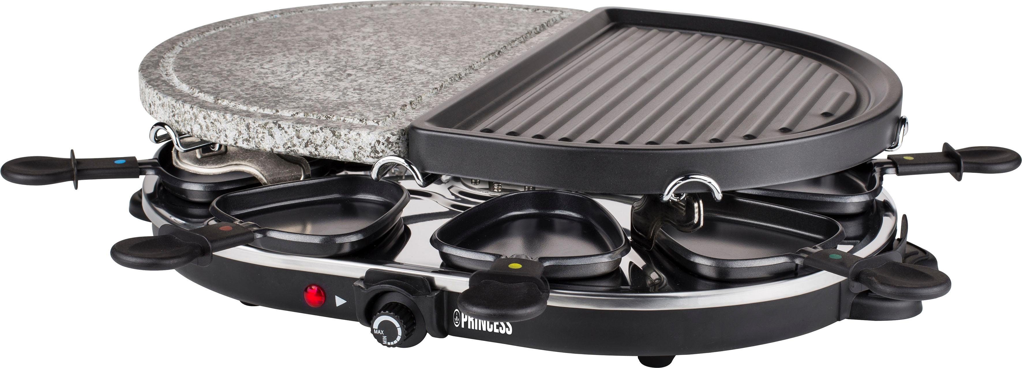 PRINCESS Raclette 8 Oval Stone & Grill Party - 162710, 8 Raclettepfännchen, 1200 W