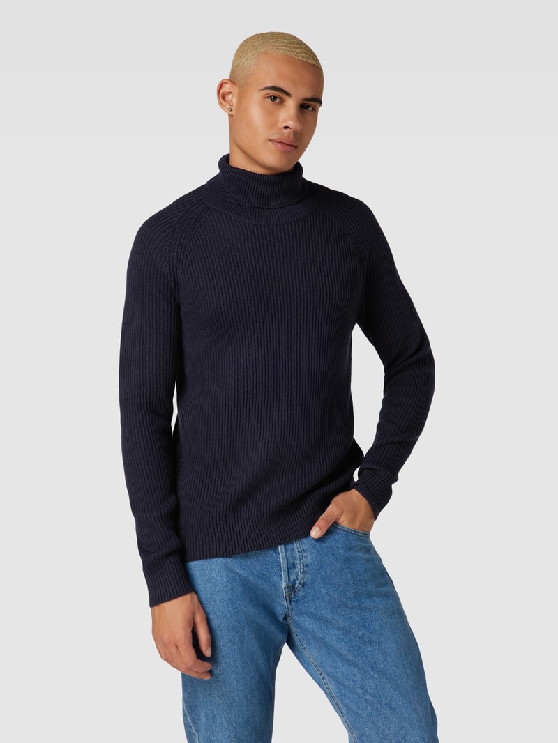 Rollkragenpullover mit Label-Detail Modell 'PANNEL' in dunkelblau