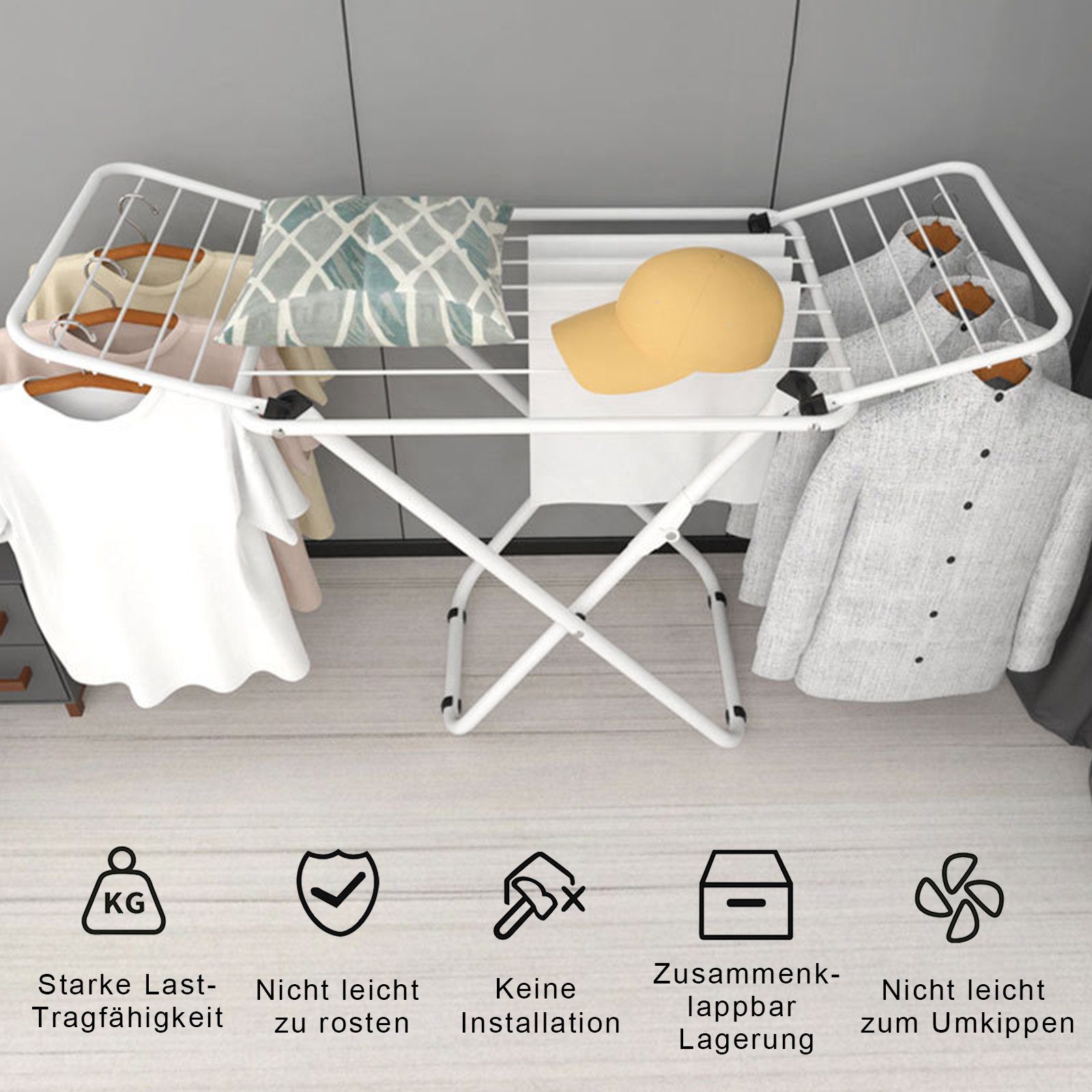TWSOUL Wäscheständer X-förmiger Boden-Wäscheständer,., Faltbares Design, Weiß