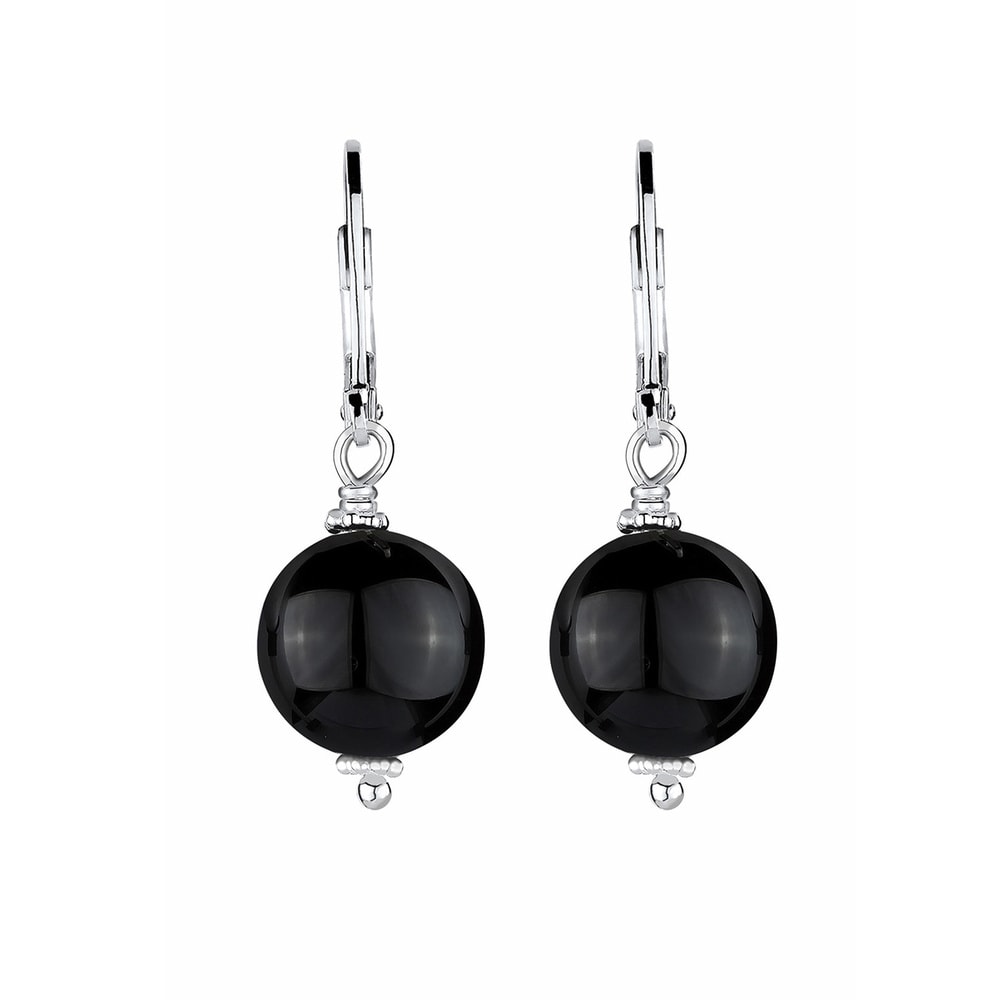Elli Elli Boucles d'Oreilles Basic Edelsteine Rund Klassisch Onyx Silber vergoldet Boucles d'oreilles