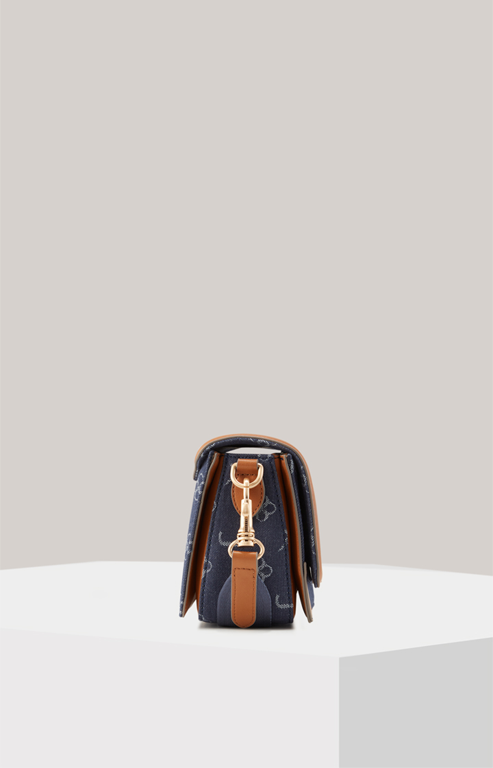 Schultertasche Azzurro Sousa in Denim-Blau/Cognac