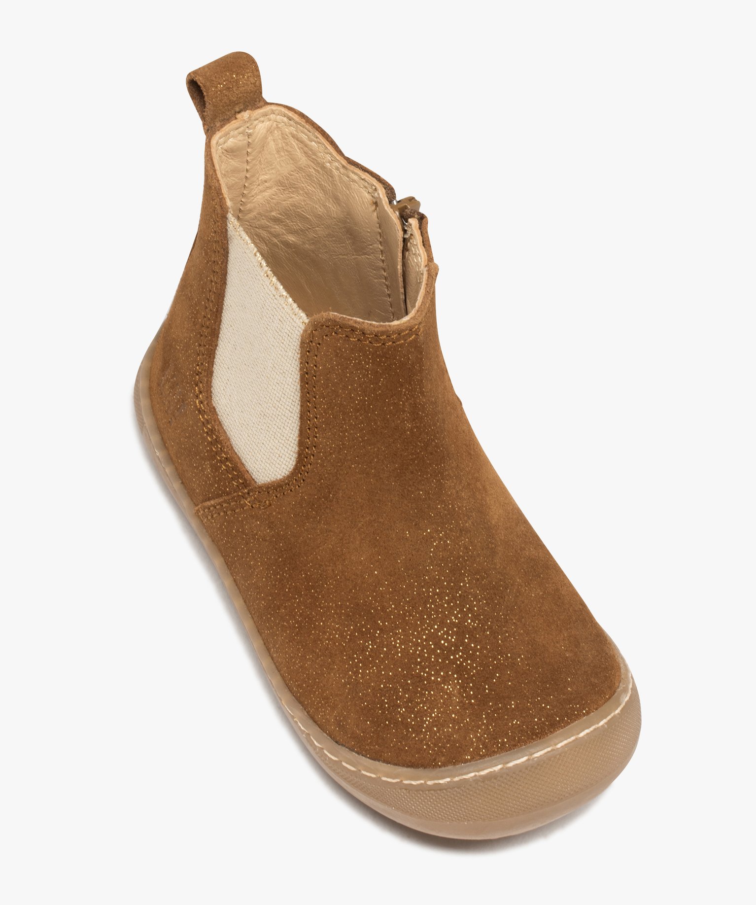 Boots bébé fille en cuir style Chelsea à paillettes - NA! camel | GEMO