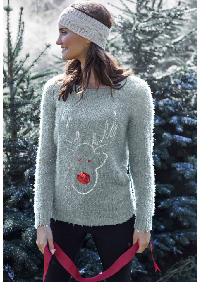 Weihnachtspullover Pailletten- Rentier