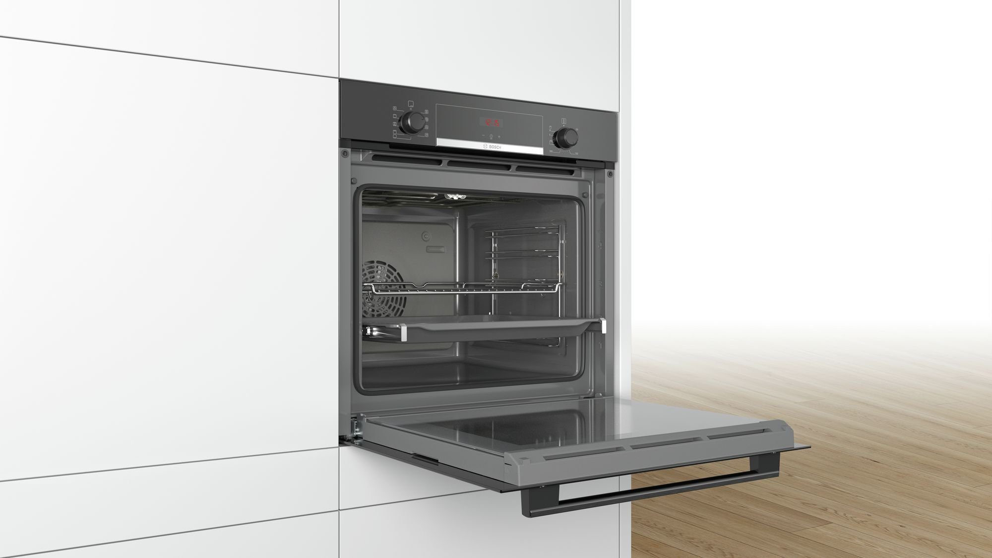 BOSCH Backofen-Set Backofen Teleskopauszug mit PKM Induktionskochfeld schwarz autark 60cm, mit 1-fach Teilauszug