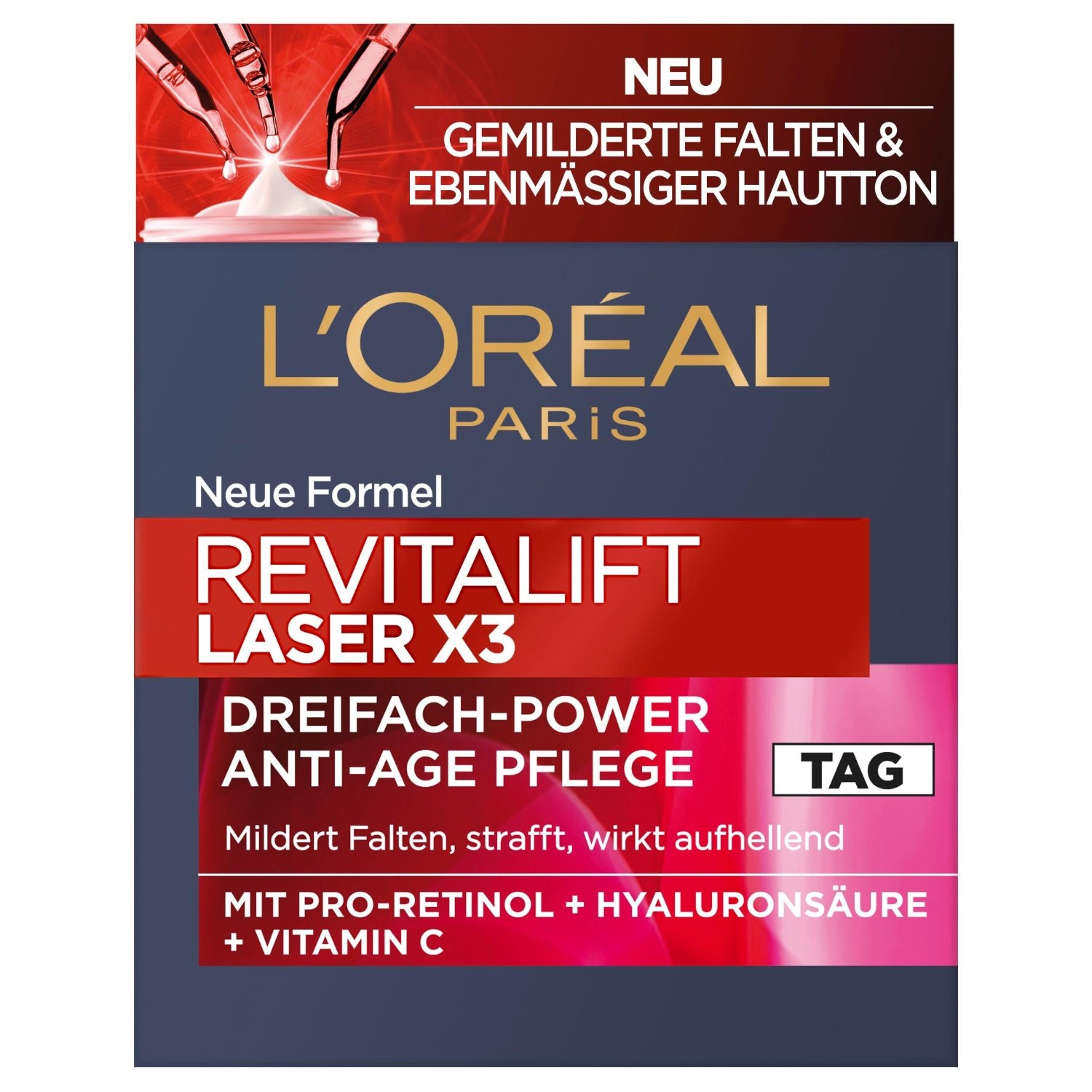 Laser X3 Dreifach-Power Anti-Age Tagespflege mit Pro-Retinol + Hyaluronsäure + Vitamin C