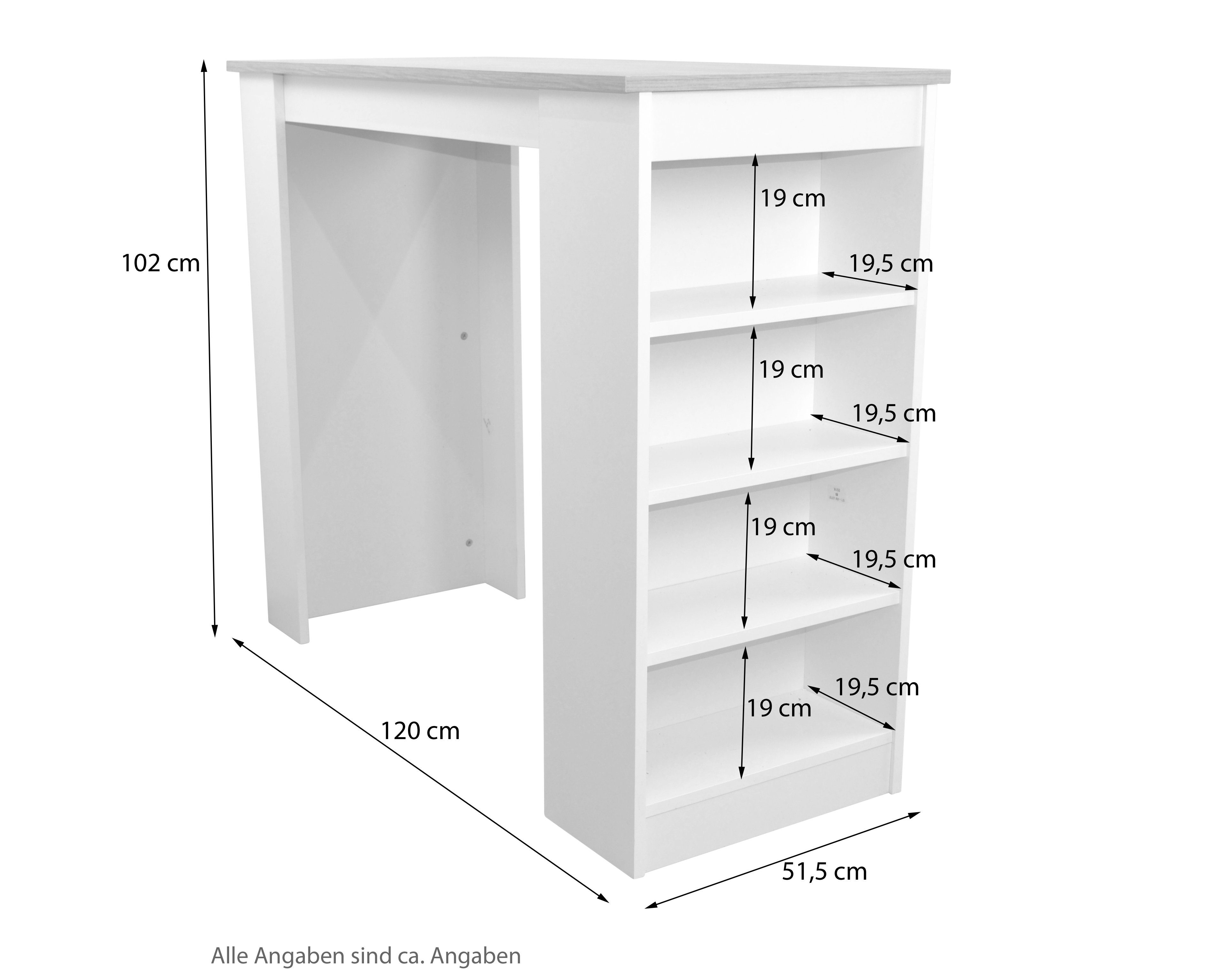 moebel-direkt-online Bartisch Heike (120x51,5 cm, Mit integrierten Regal)